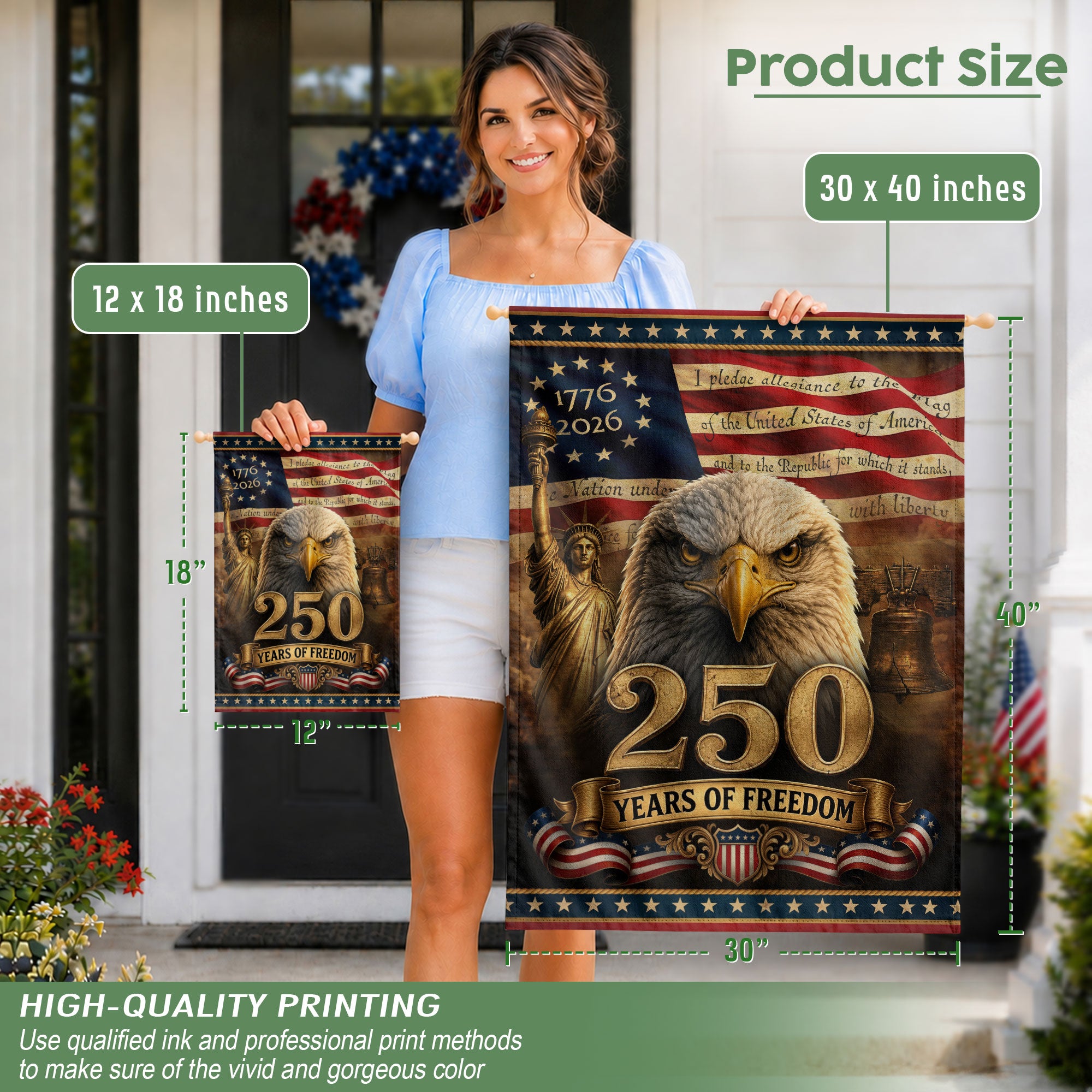 USA 250 Years of Freedom House Flag - Pledge of Allegiance & Patriotic Eagle Banner