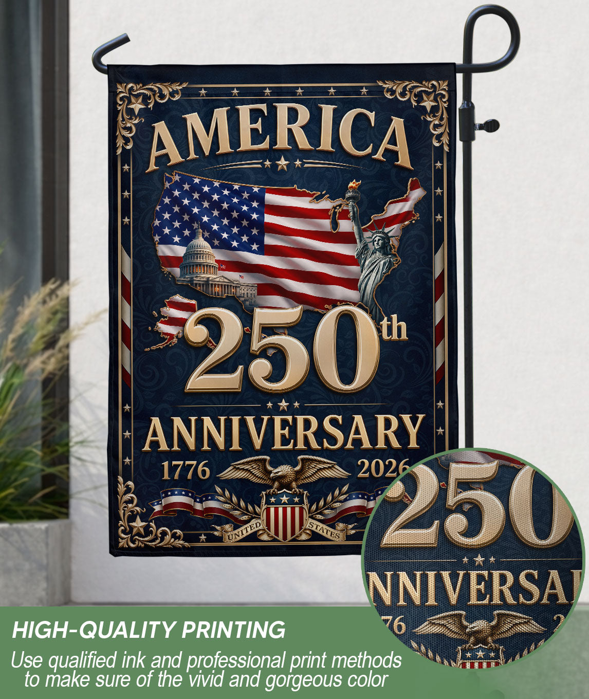 USA 250th Anniversary Garden Flag - 1776-2026 Patriotic Map & Eagle Yard Decor