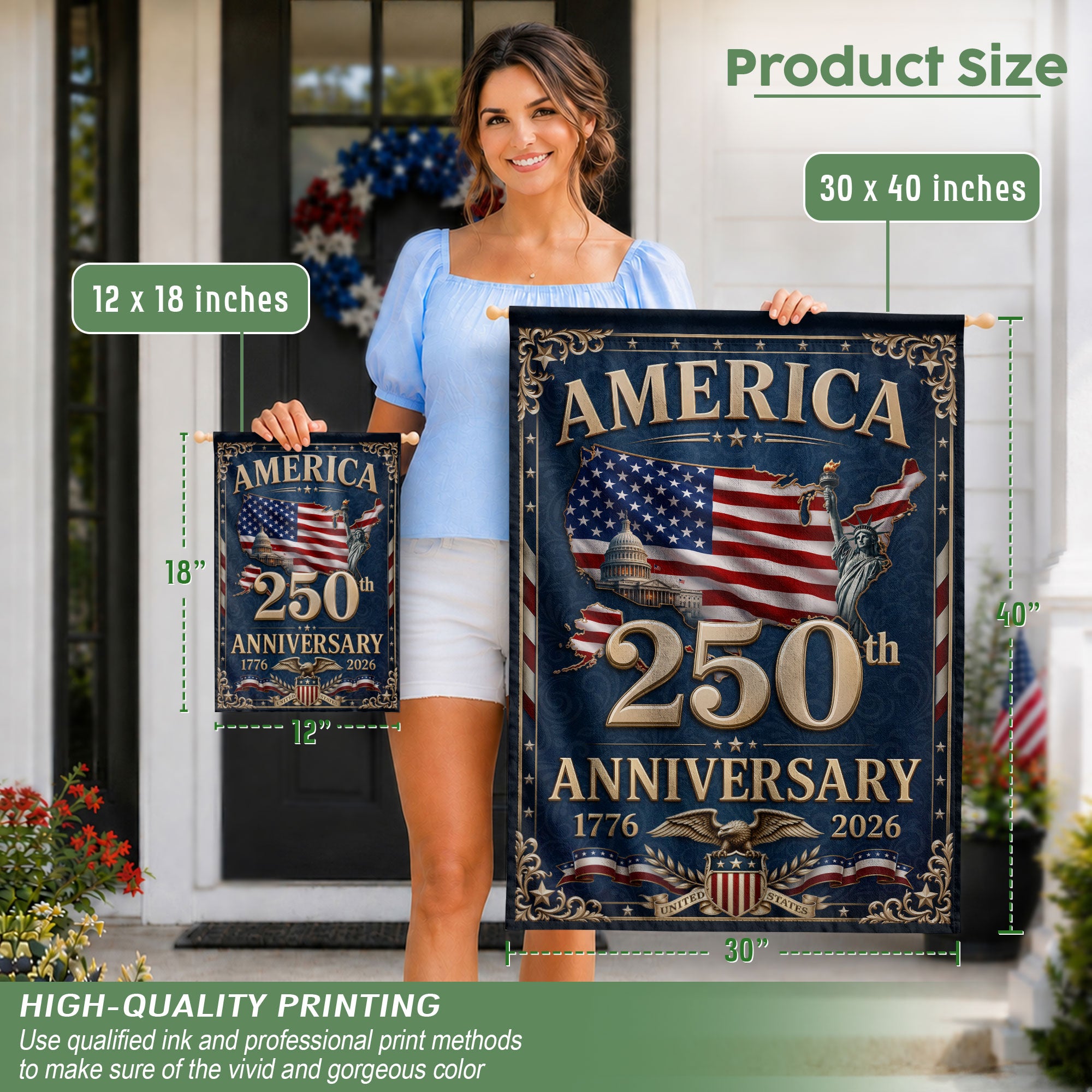 America 250th Anniversary House Flag - USA Map & Patriotic Icons Commemorative Banner