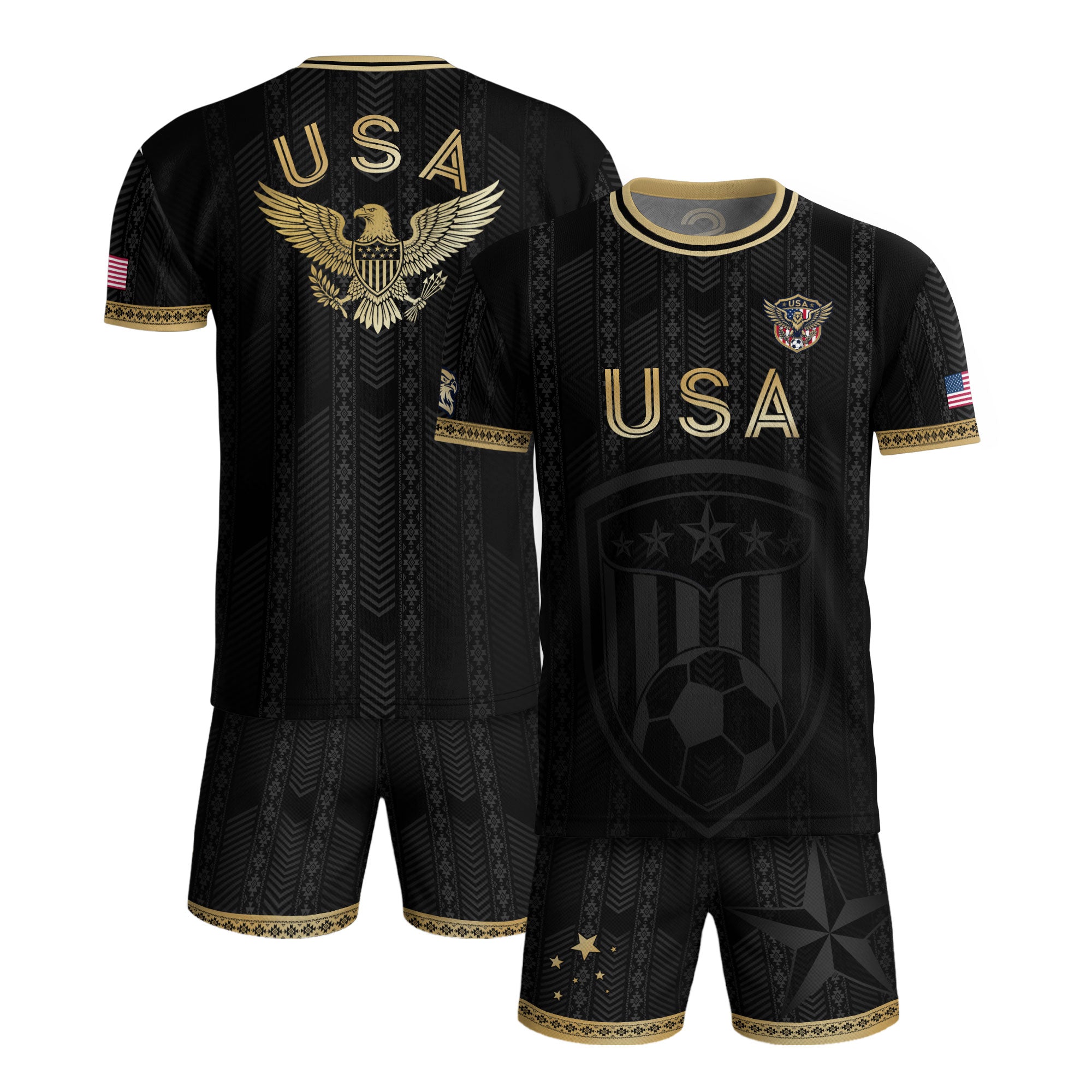 USA Soccer Jersey Patriotic American Eagle Black Gold Shield Football Shirt Men Women Gear upsale
