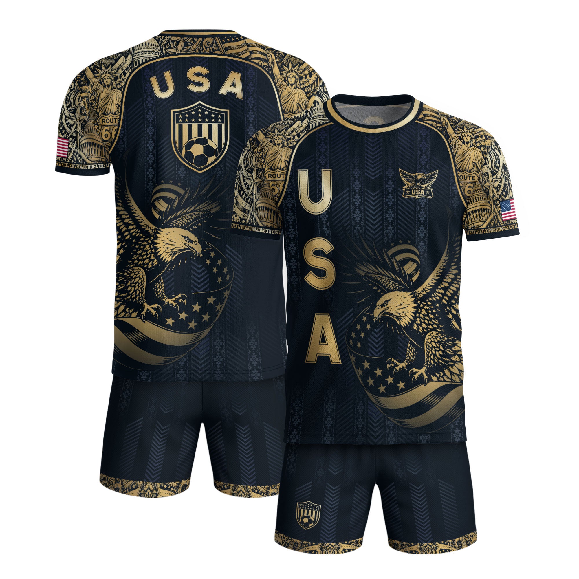 Navy USA Soccer Jersey Patriotic Eagle Statue of Liberty Football Shirt Men Women