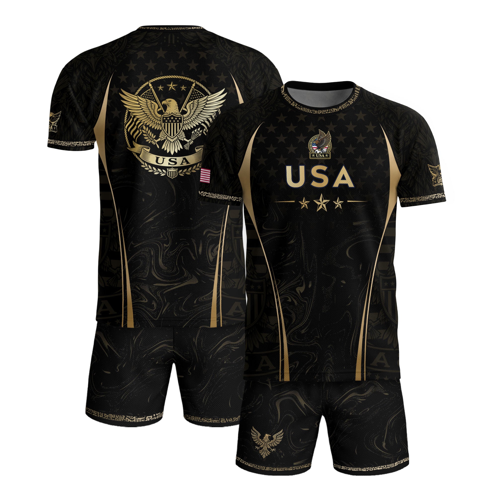 USA Soccer Jersey Patriotic Eagle Black Gold Marble Football Shirt Men Women Sportswear upsale