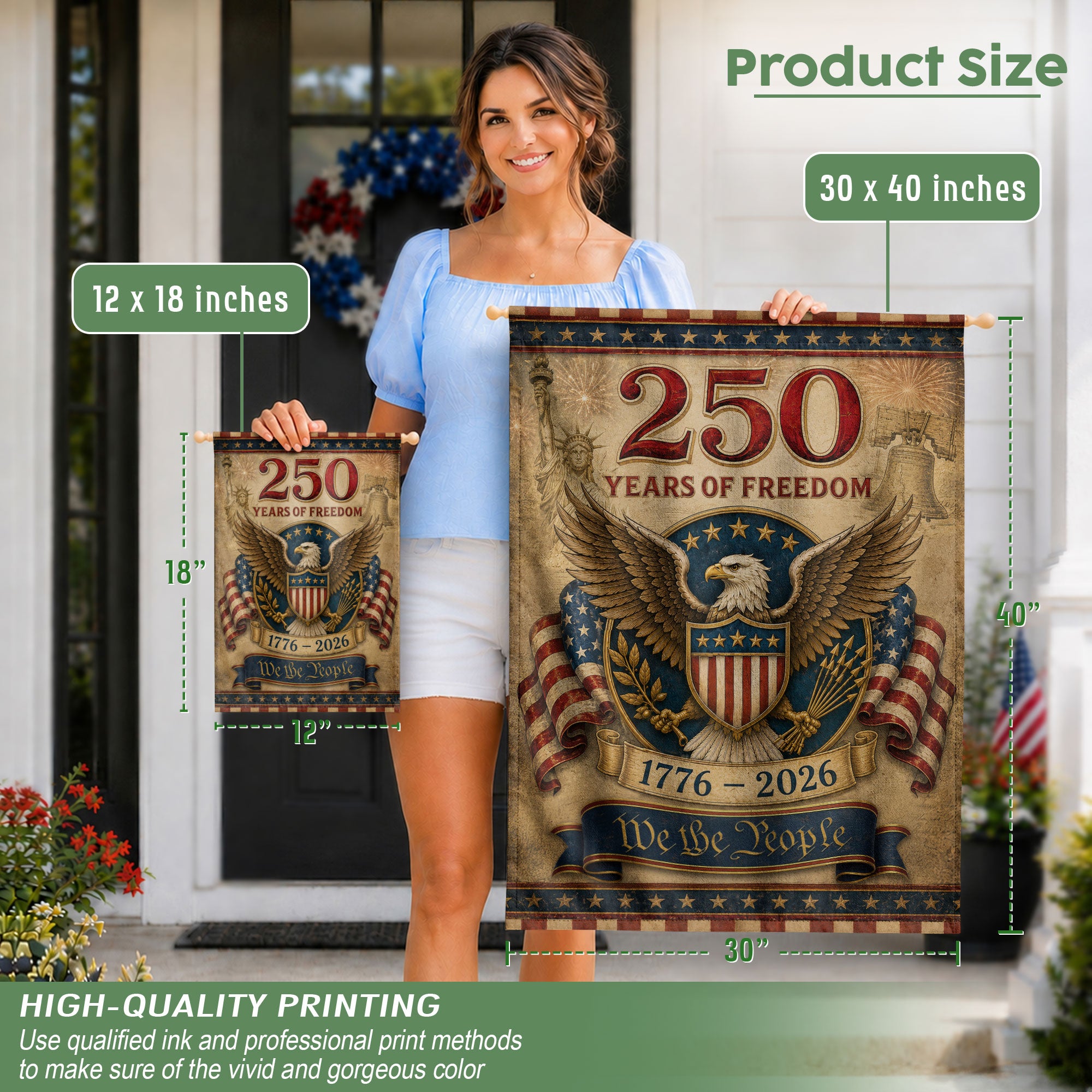 250 Years of Freedom House Flag Patriotic Bald Eagle We The People Decor