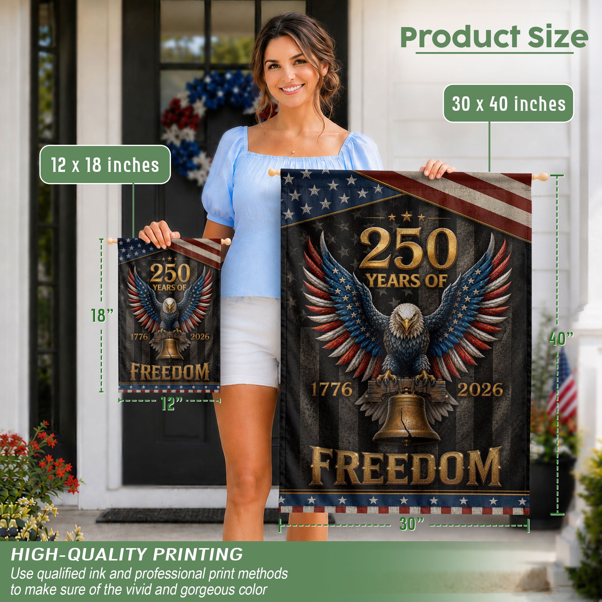 250 Years of Freedom House Flag Patriotic Eagle Liberty Bell USA Decor