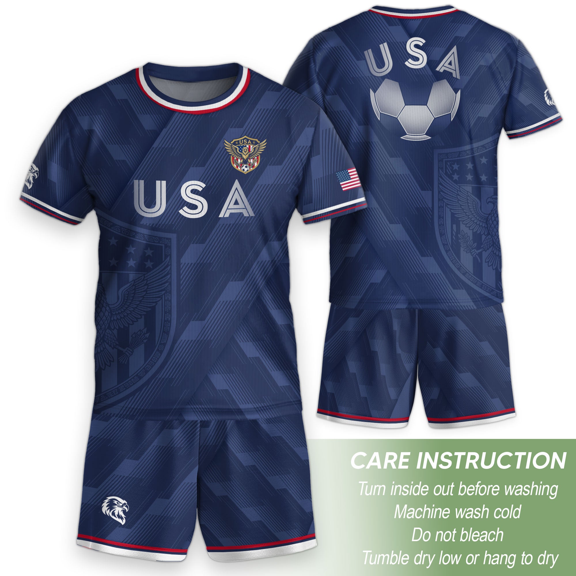 USA Soccer Jersey Kids Set Navy Patriotic Youth Football Shirt Shorts Outfit Kit