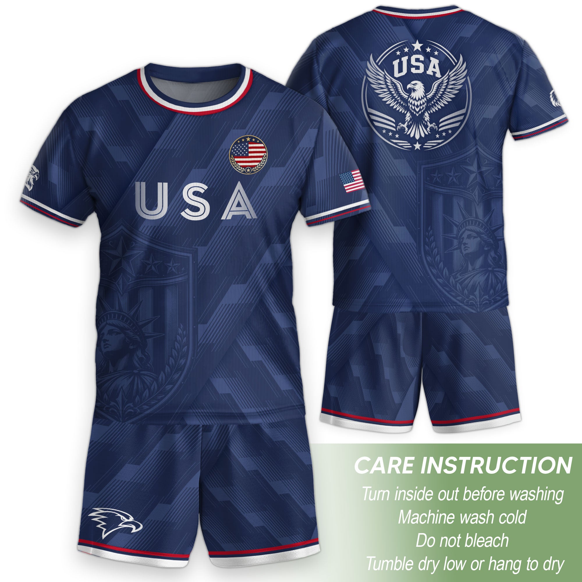 USA Soccer Jersey Kids Set Navy Patriotic Youth Football Shirt Shorts Outfit Kit