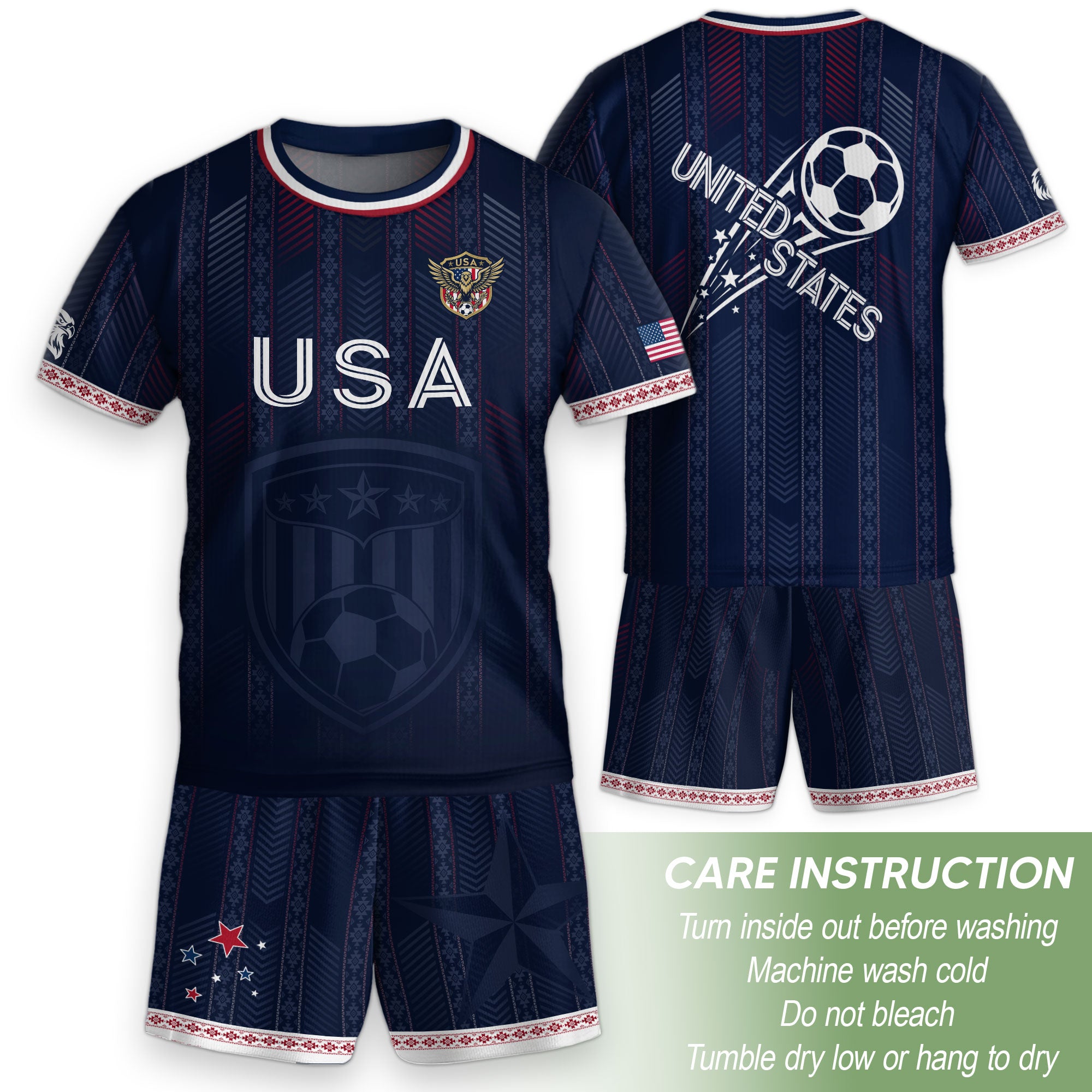 United States Soccer Jersey Kids Set Navy Soccer Ball Patriotic Youth Football Outfit Kit