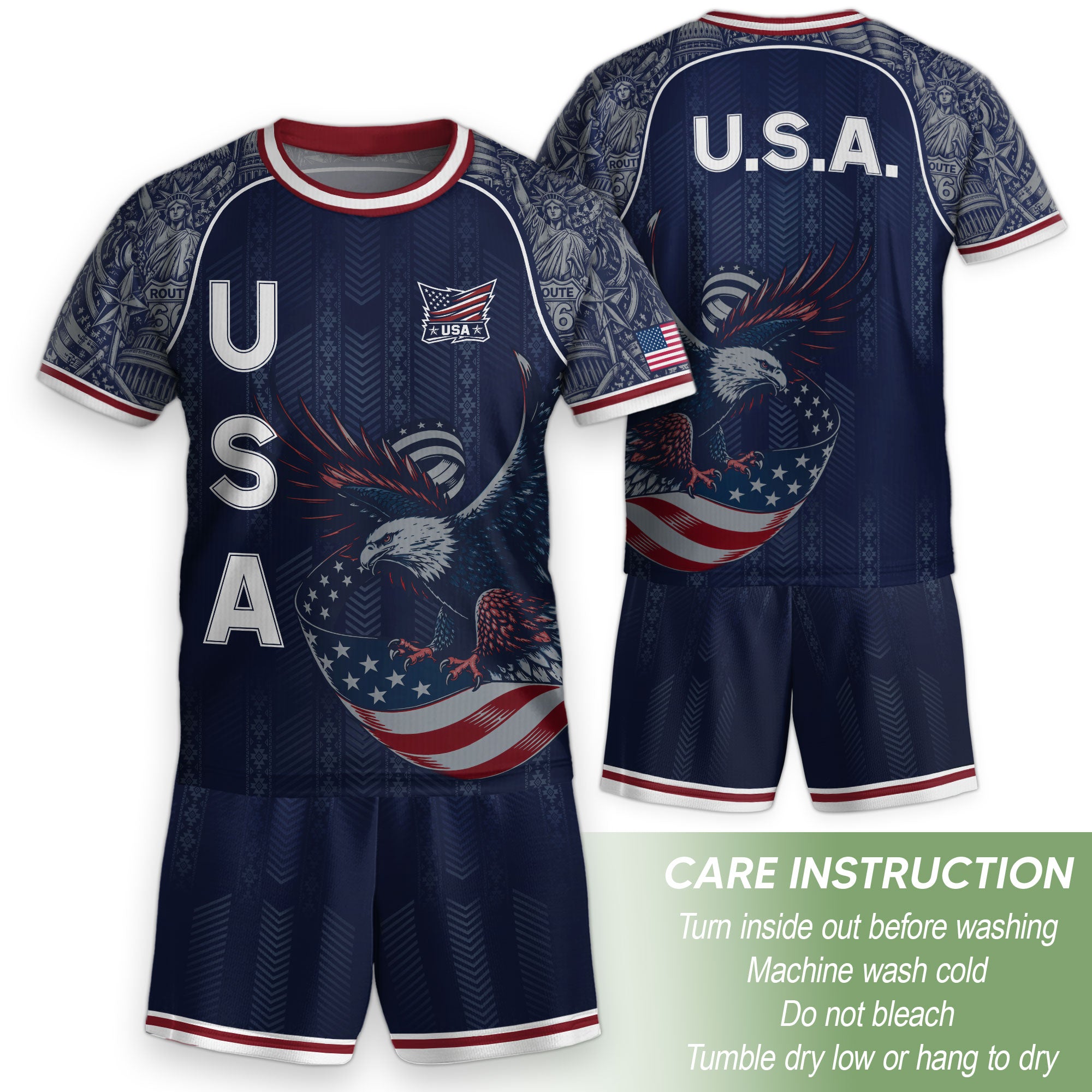 USA Soccer Jersey Kids Shorts Set Navy Athletic Football Shirt and Shorts Outfit