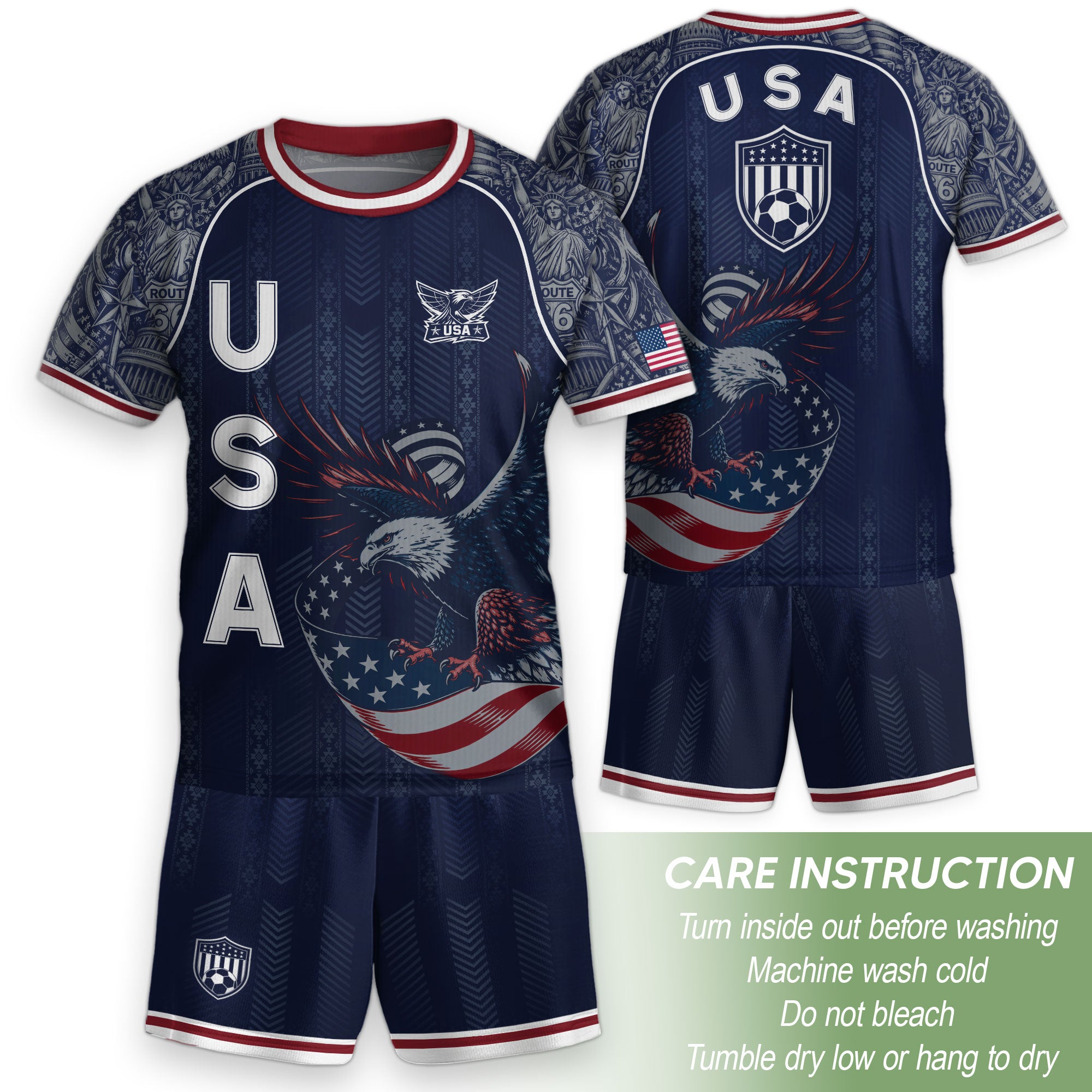 USA Soccer Jersey Kids Shorts Set Navy Athletic Football Shirt and Shorts Outfit