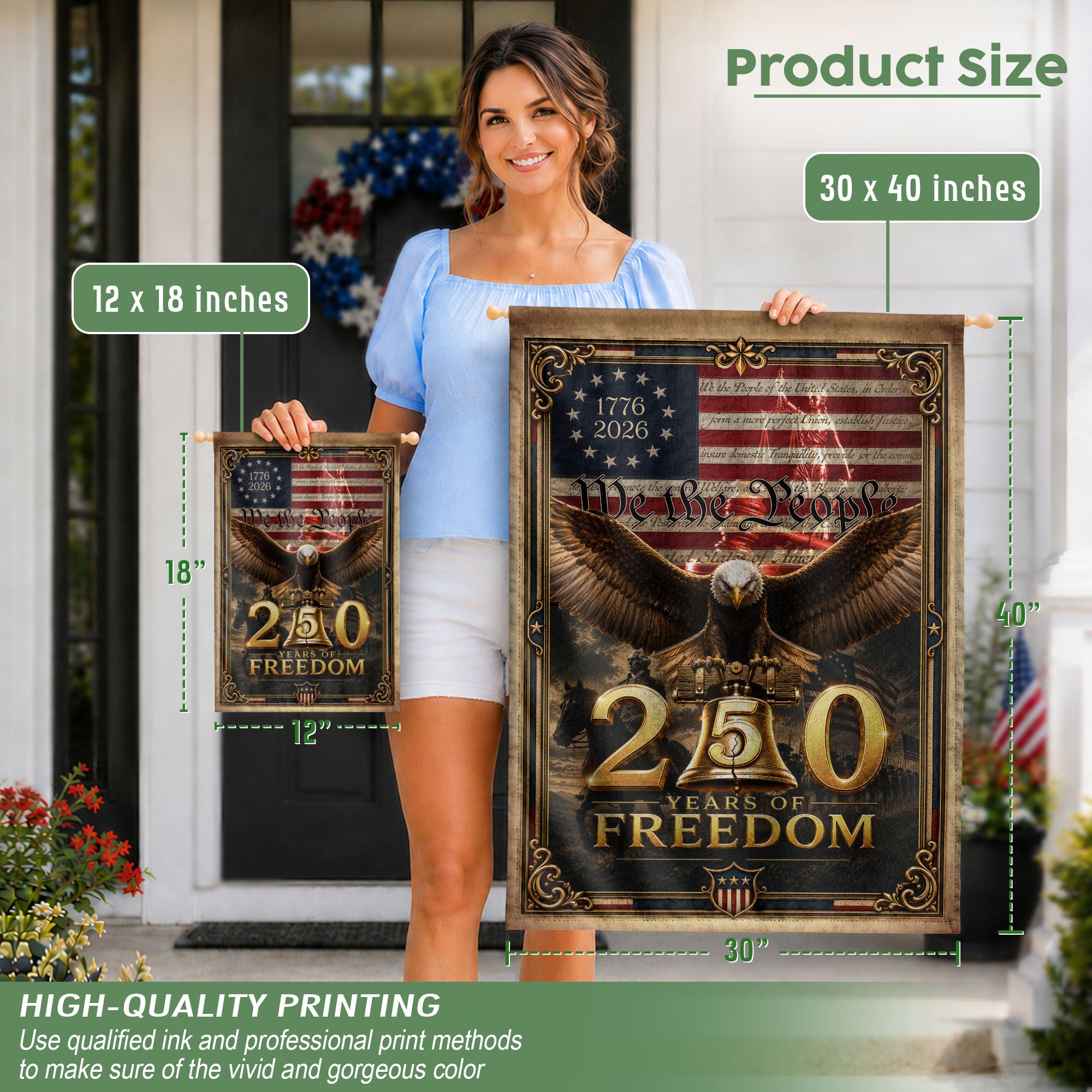 250 Years of Freedom Garden Flag 1776-2026 Patriotic Bald Eagle US We the People Decor