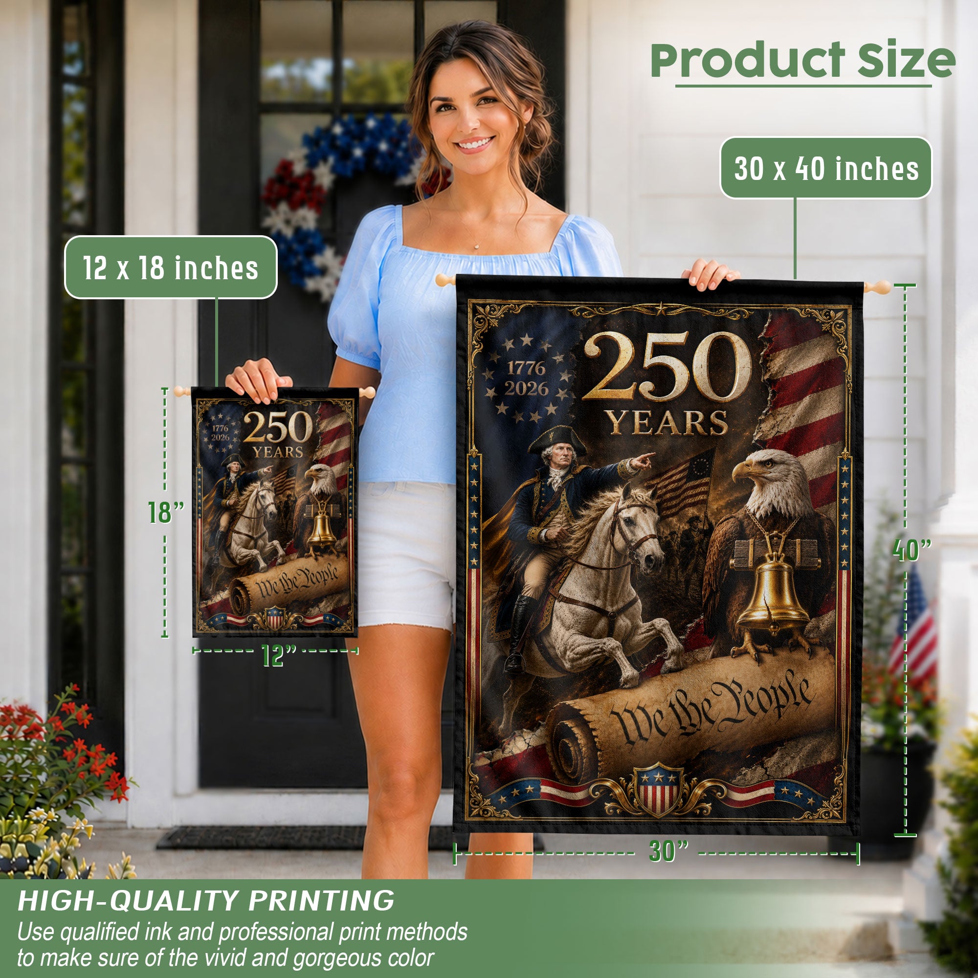 250 Years of Freedom House Flag 1776-2026 George Washington Bald Eagle Liberty Icons Banner