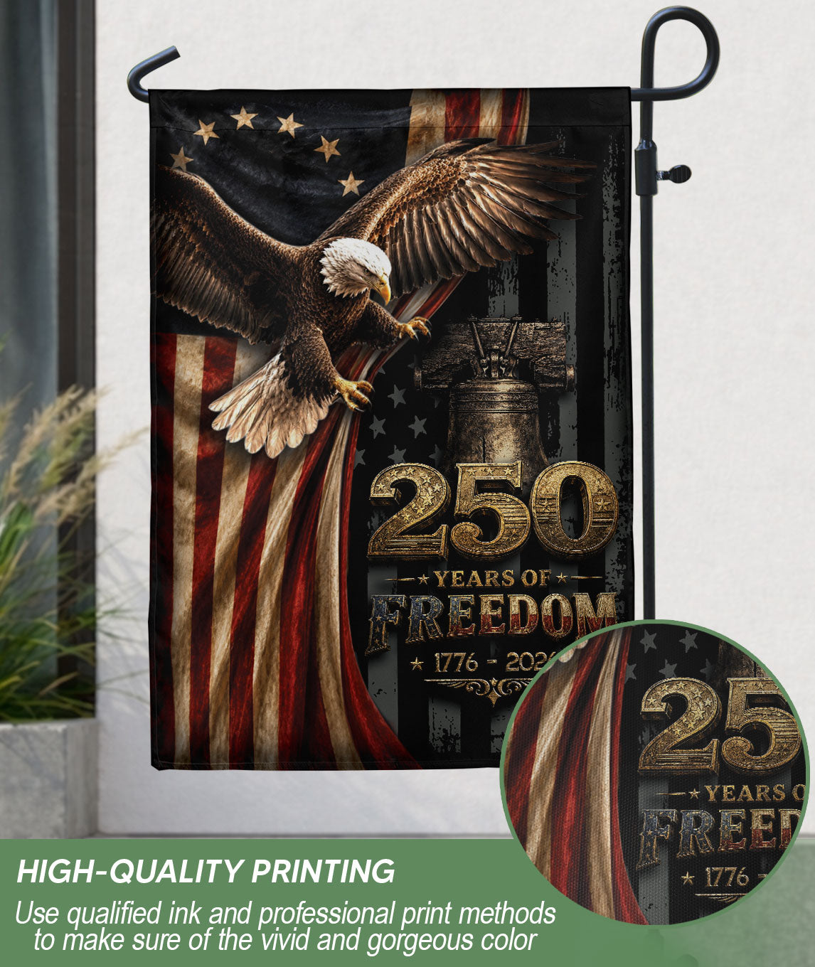 250 Years of Freedom 1776-2026 House Flag American Patriotic Eagle Garden Banner Decor