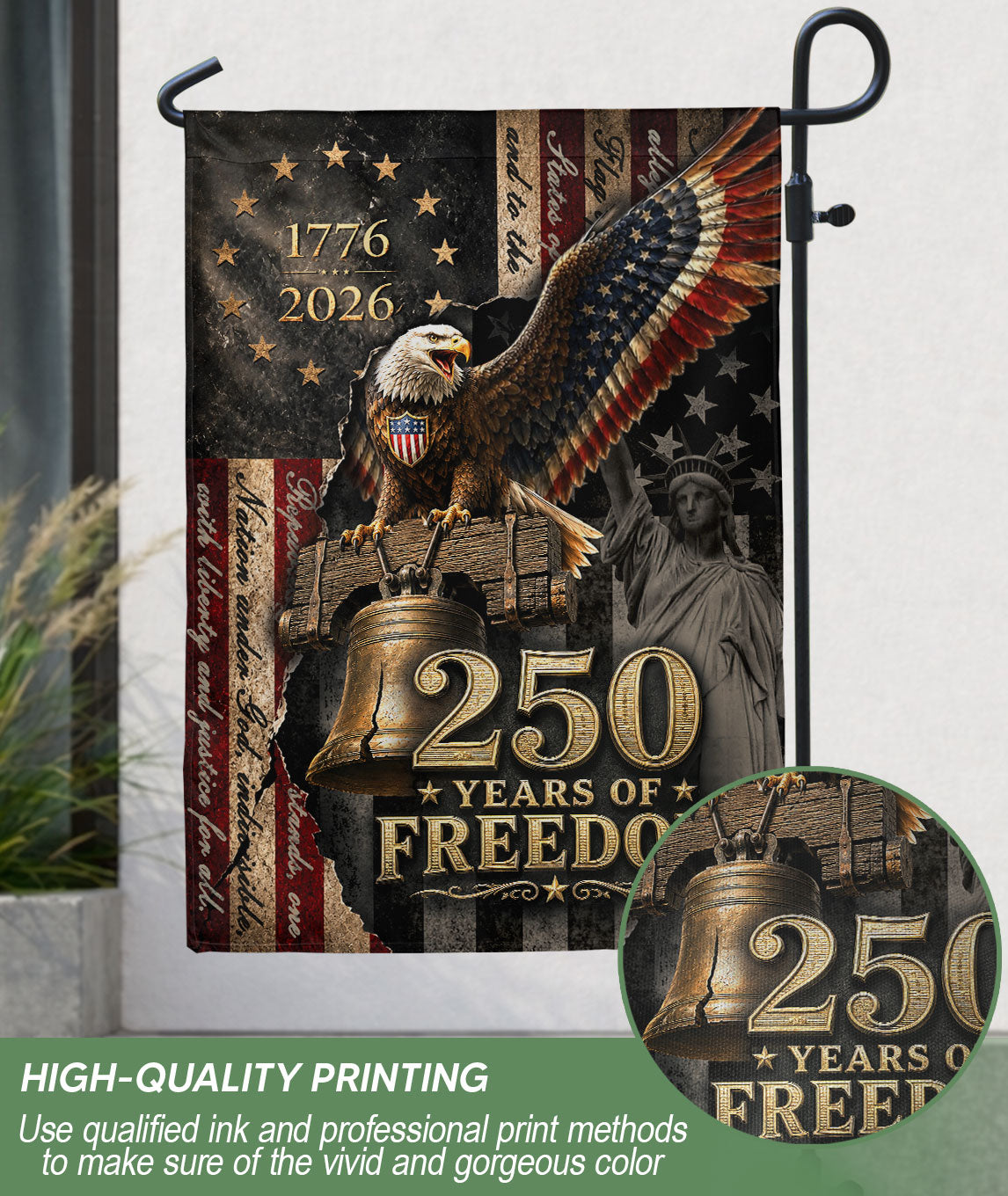 250 Years of Freedom 1776-2026 Garden Flag American Statue of Liberty Eagle Banner