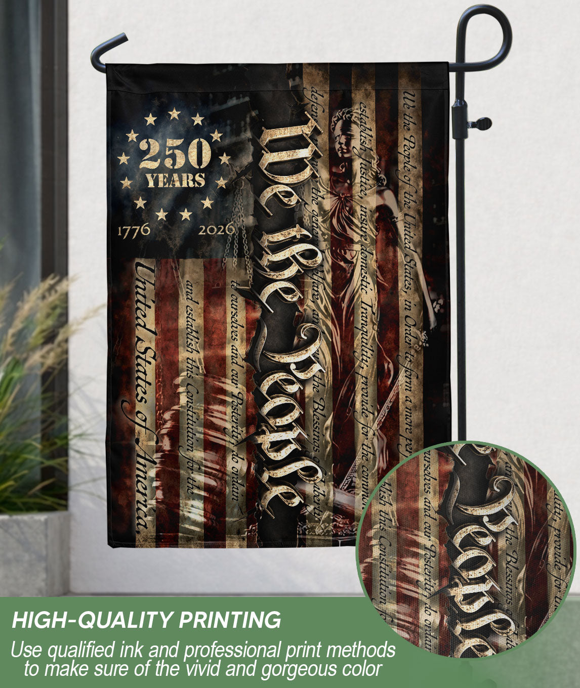Garden Flag 1776-2026 US Constitution We The People Patriotic 250 Years House Banner