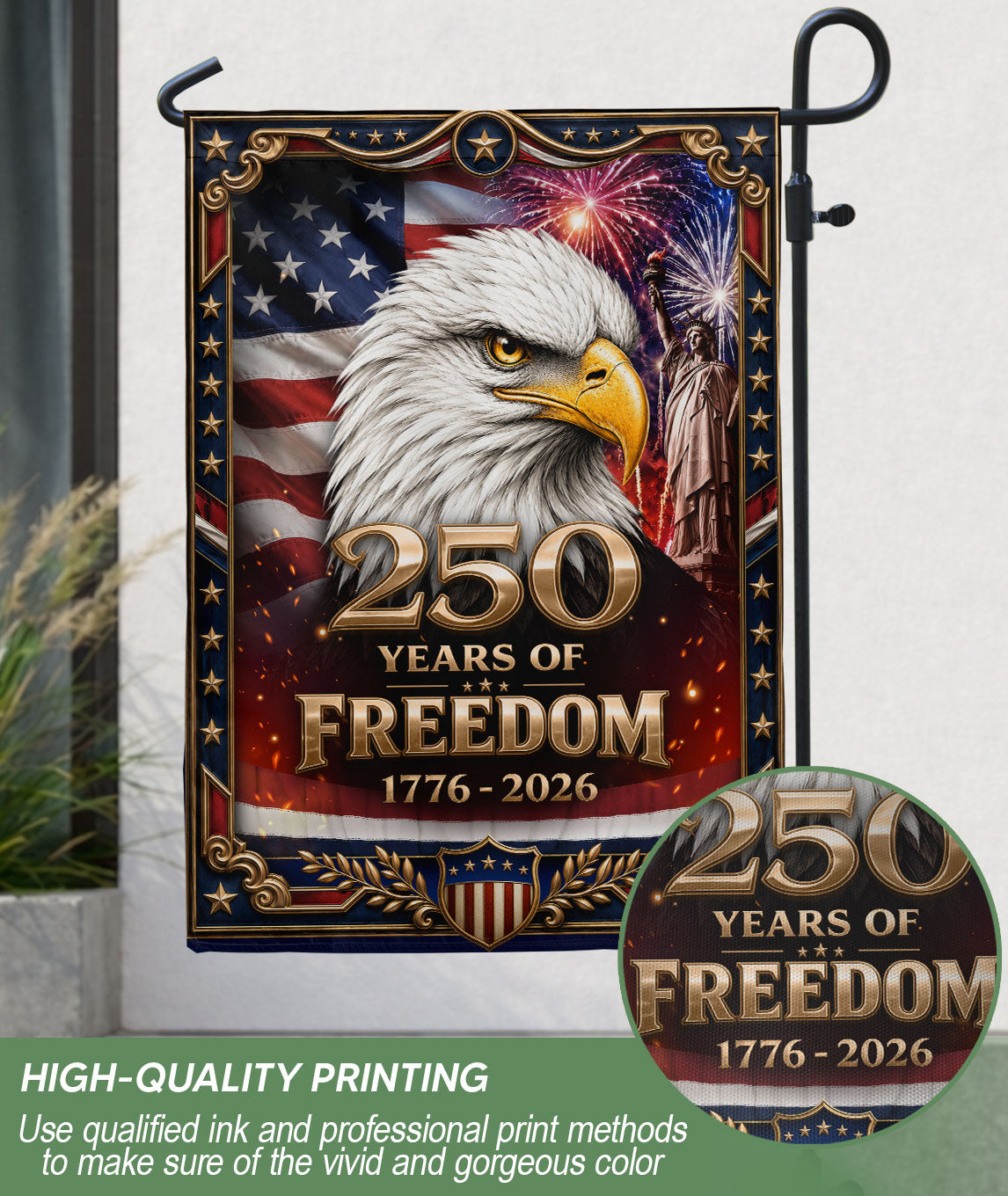 Patriotic Garden Flag 1776-2026 Bald Eagle Sign Freedom USA Banner