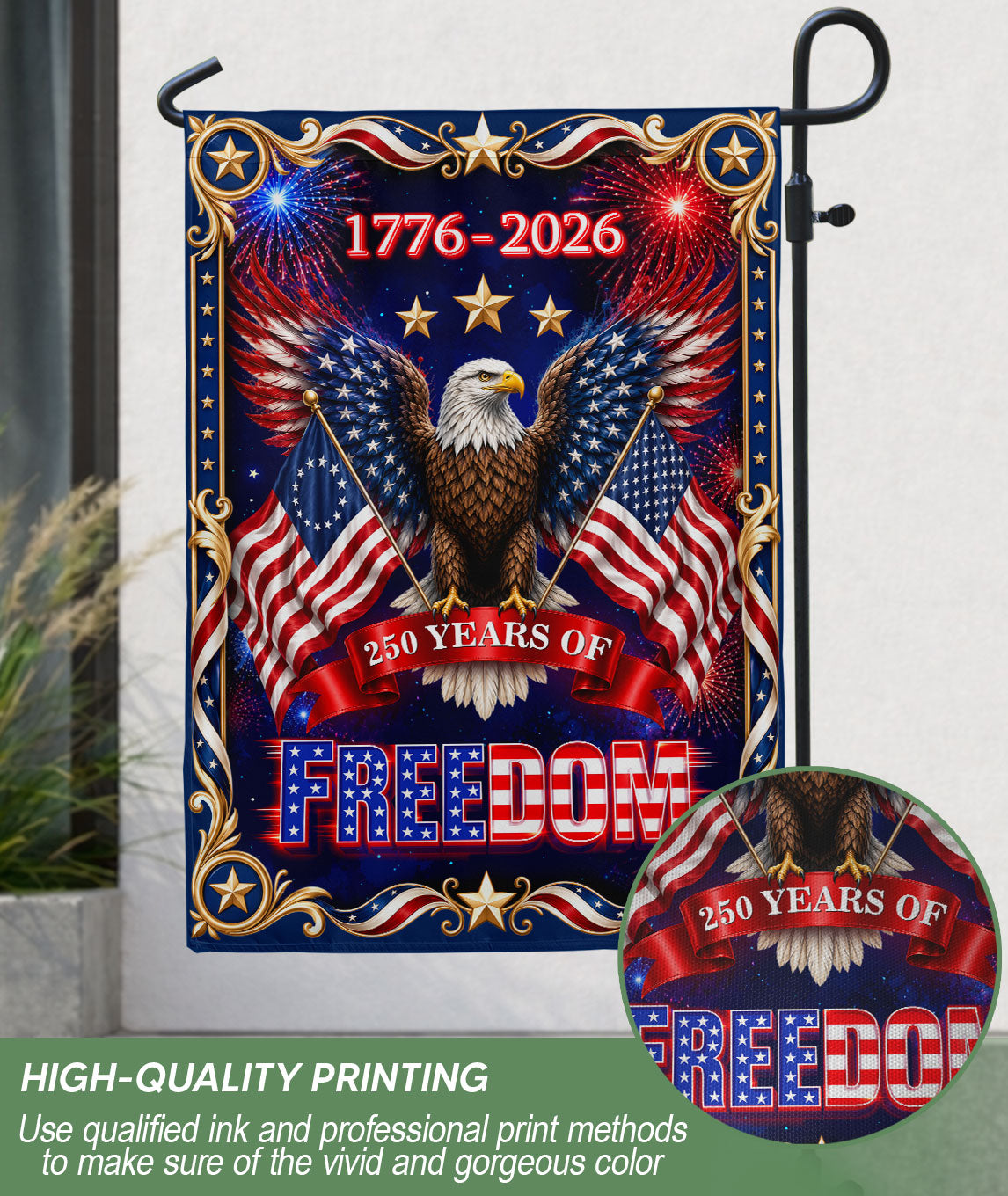 USA 250th Anniversary Garden Flag Bald Eagle Freedom Patriotic Decor