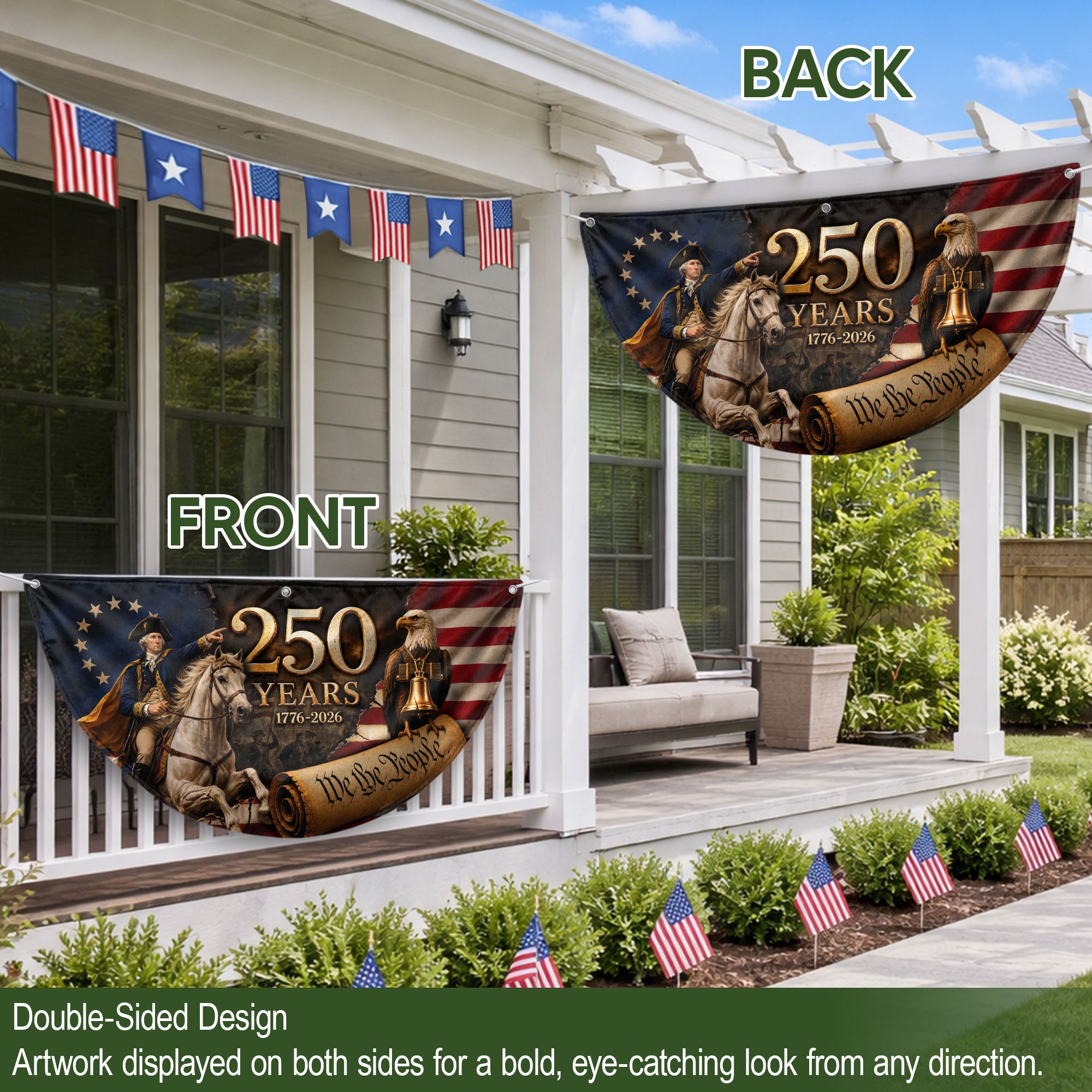 250th Anniversary US Fence Flag 1776-2026 Patriotic George Washington Outdoor Banner