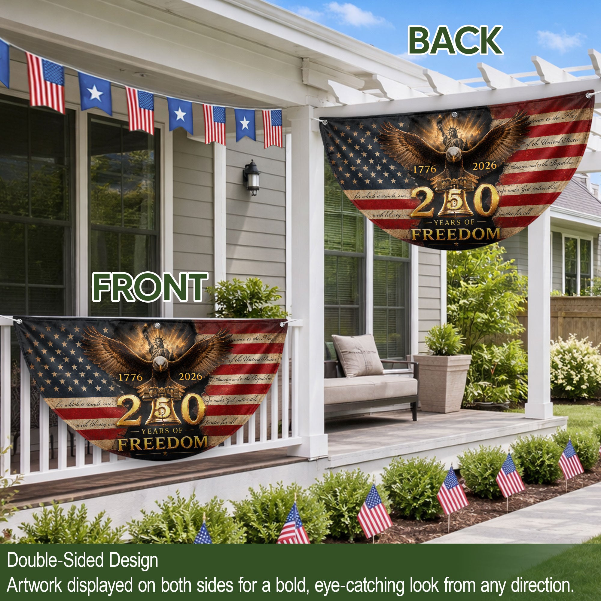 250th Anniversary US Fence Flag 1776-2026 Patriotic Statue of Liberty Outdoor Banner