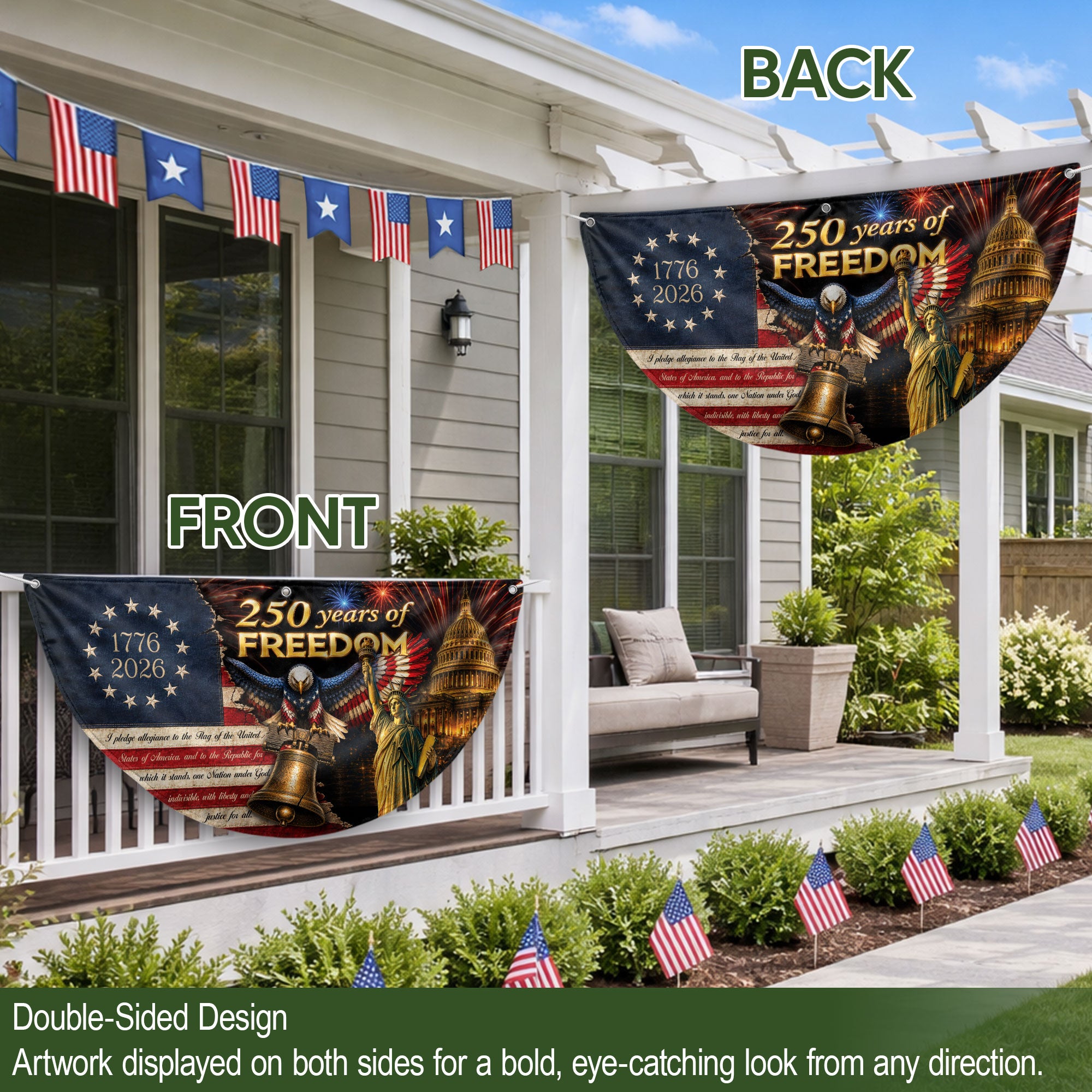 250th Anniversary US Fence Flag 1776-2026 Patriotic US Capitol Statue of Liberty Banner