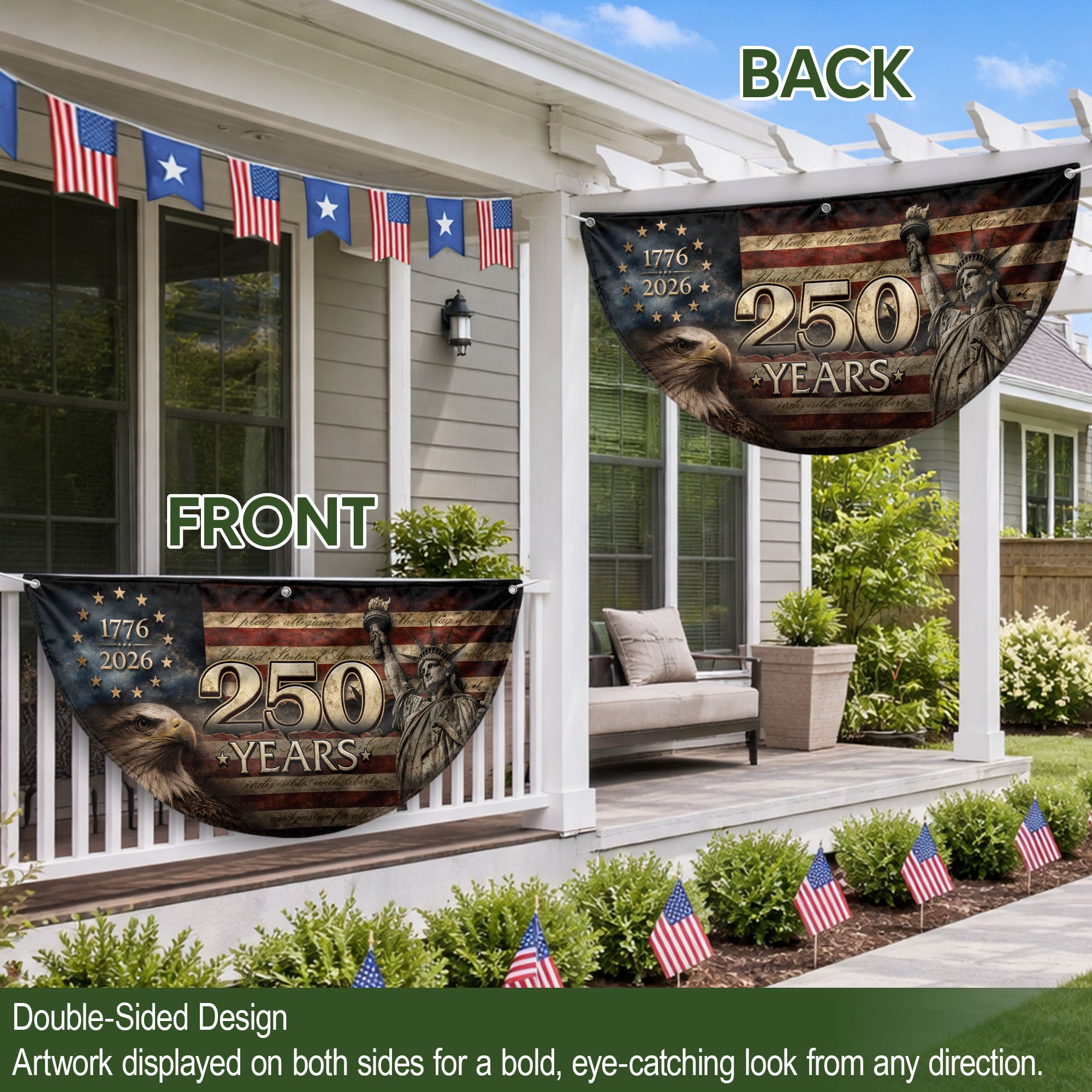 Fence Flag 250 Years Patriotic Banner | 1776-2026 Statue of Liberty Outdoor Decor