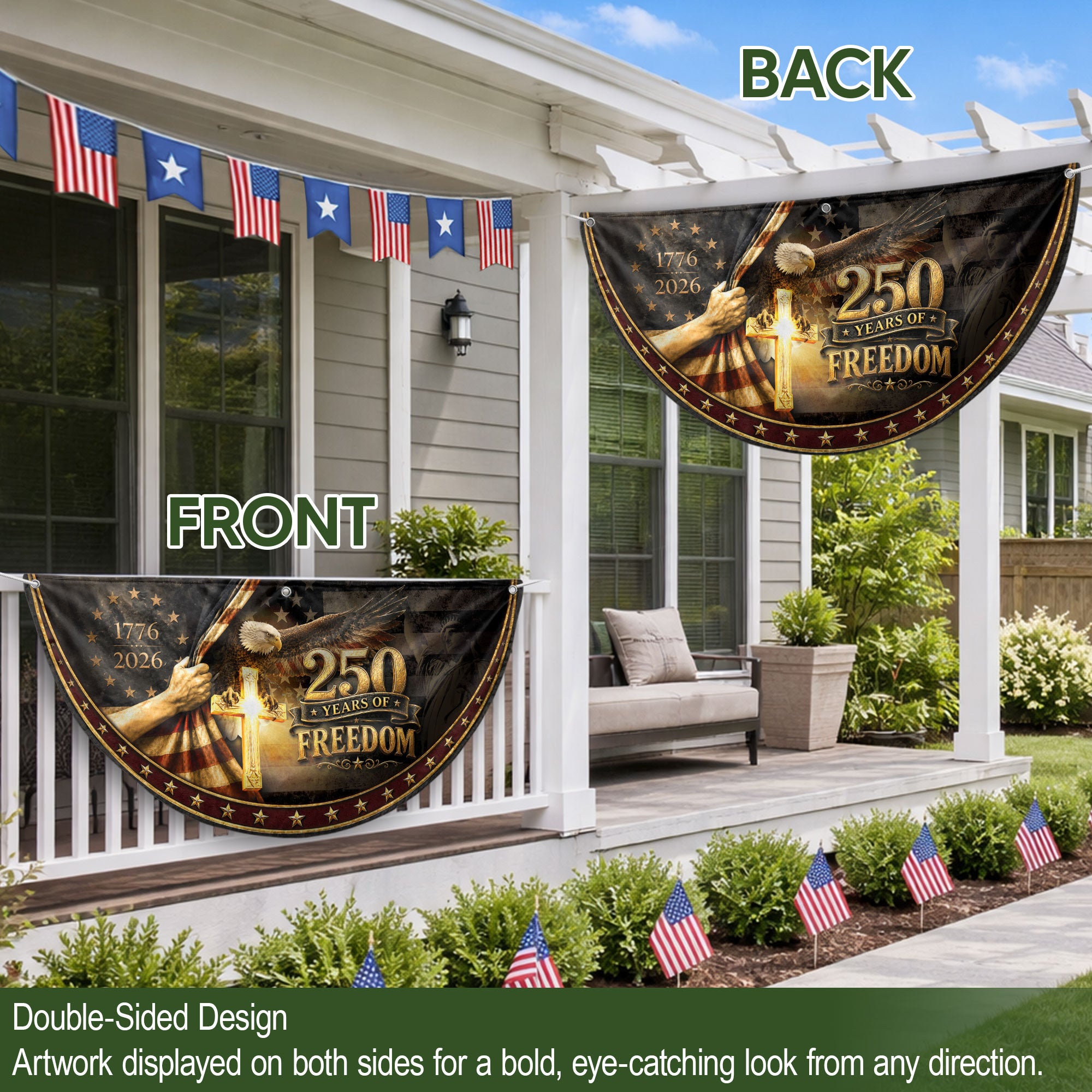 Fence Flag 250 Years Freedom Banner | 1776-2026 Christian Cross Eagle Outdoor Decor