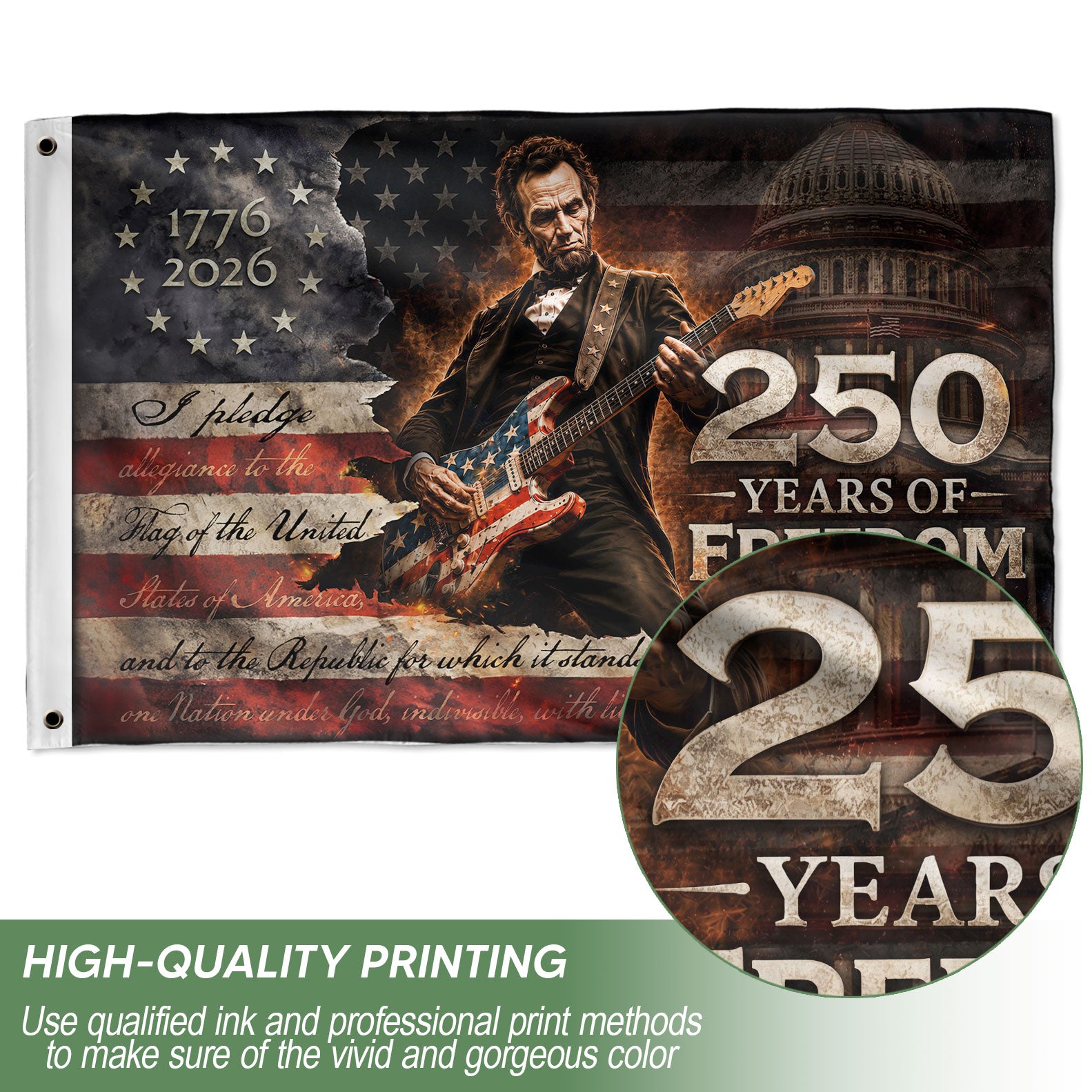 Commemorative 250 Years of Freedom Flag 1776-2026 Lincoln Eagle We The People Patriotic Banner