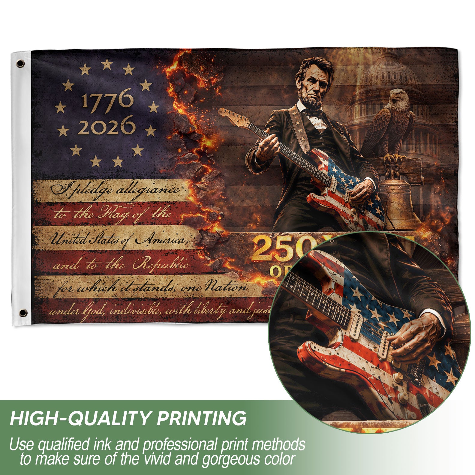 250 Years of Freedom 1776-2026 Abraham Lincoln Bald Eagle We The People Patriotic Flag