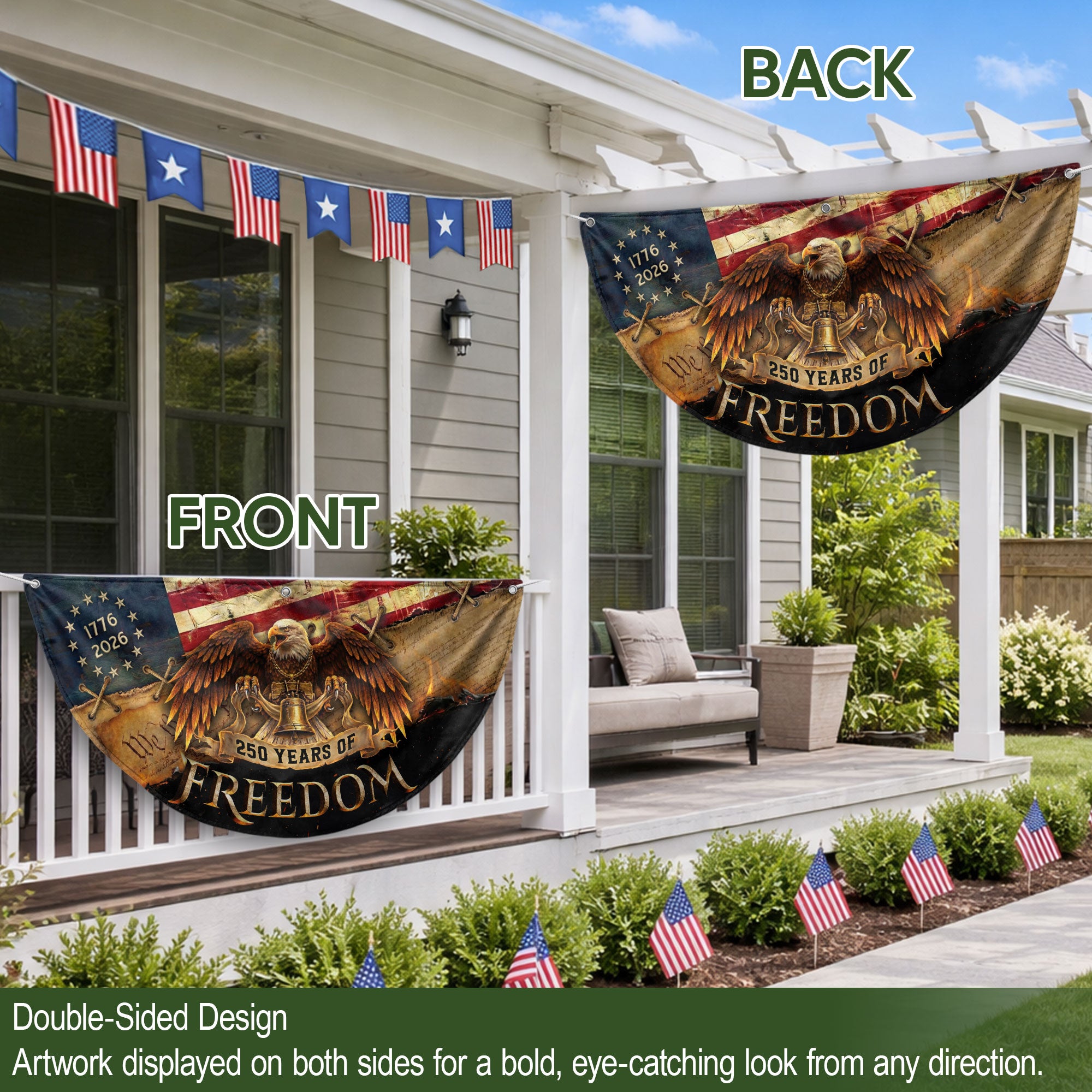 250th Anniversary US Fence Flag 1776-2026 Patriotic Eagle Outdoor Bunting Banner