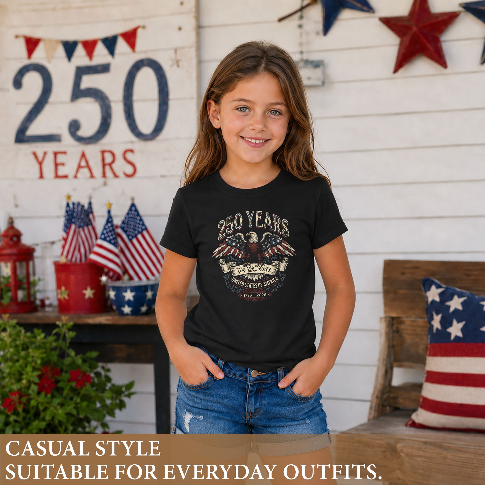 Kids 250 Years T-Shirt We The People Eagle Patriotic USA Youth Tee 1776–2026