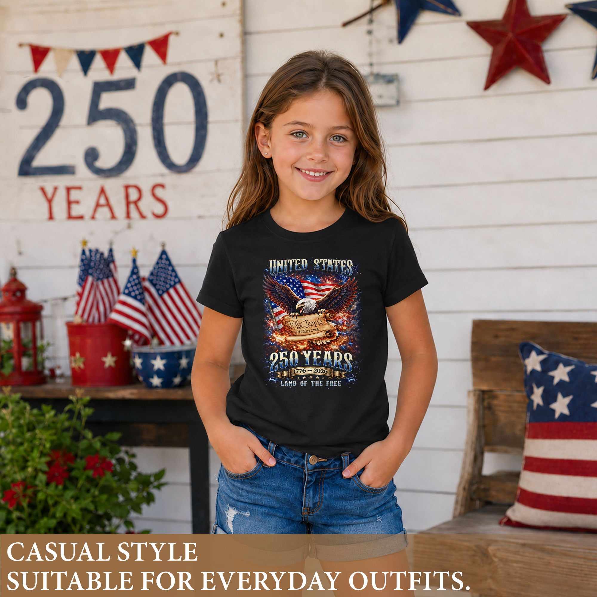 Kids United States 250 Years T-Shirt We The People Eagle Patriotic Tee 1776–2026