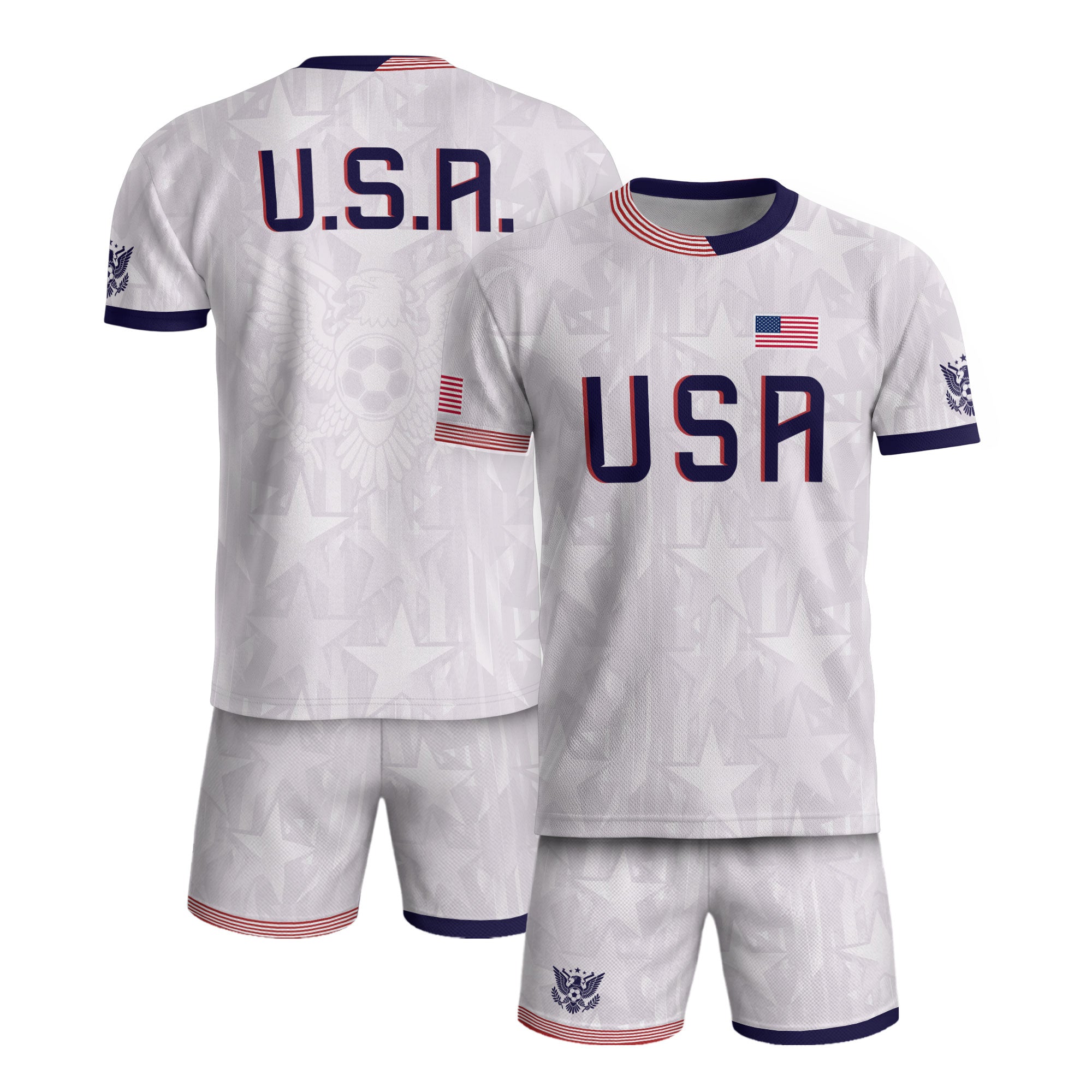 White USA Soccer Jersey Men Patriotic United States Football Shirt Team Sportswear Gift