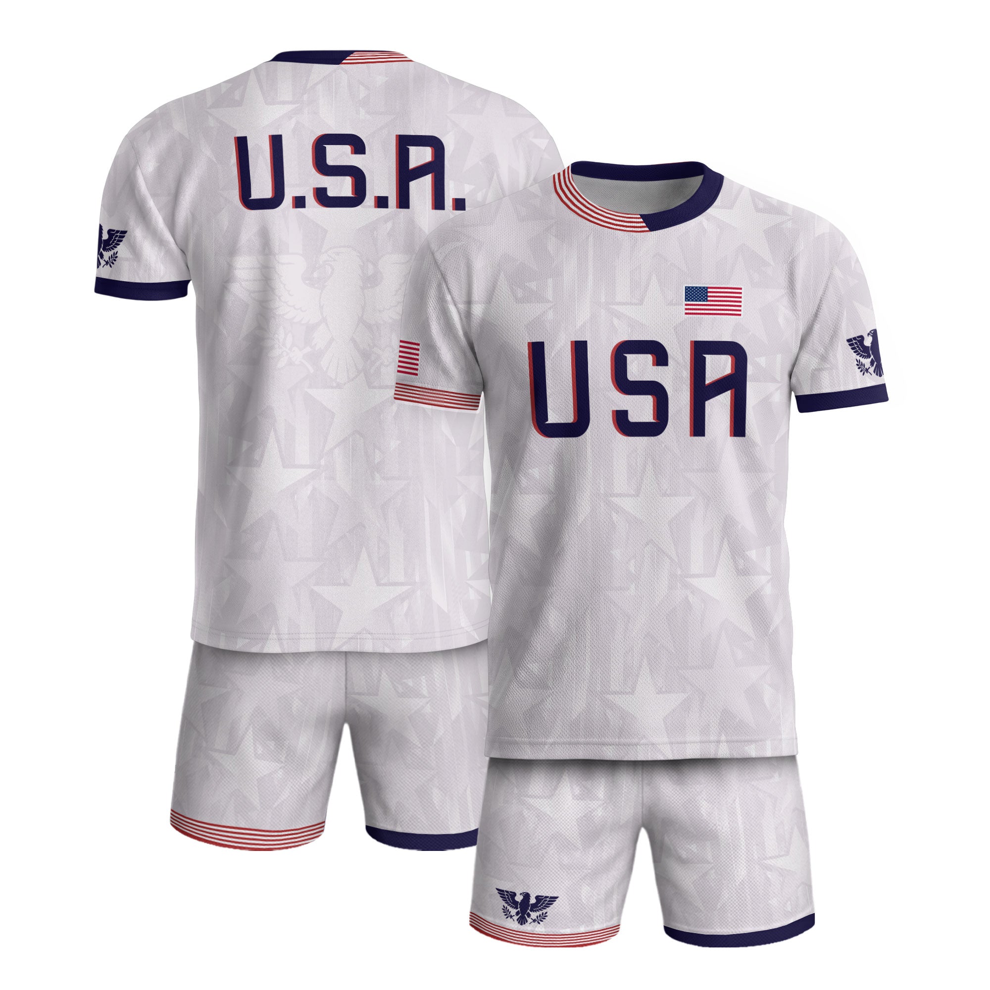 White USA Soccer Jersey Men Patriotic United States Football Shirt Team Sportswear Gift