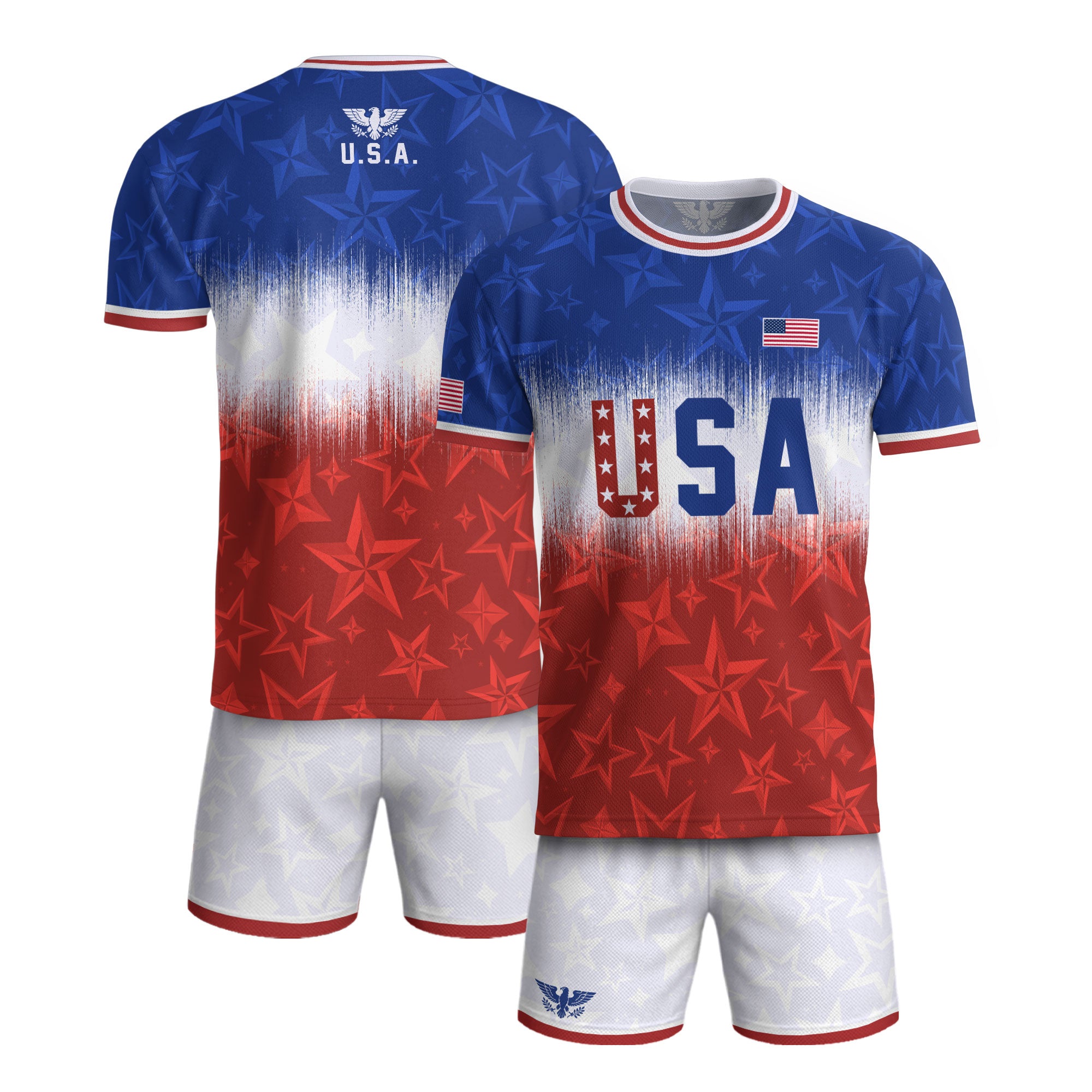 Navy Orange USA Soccer Jersey Patriotic Stars Stripes American Football Shirt Fan Apparel Tee