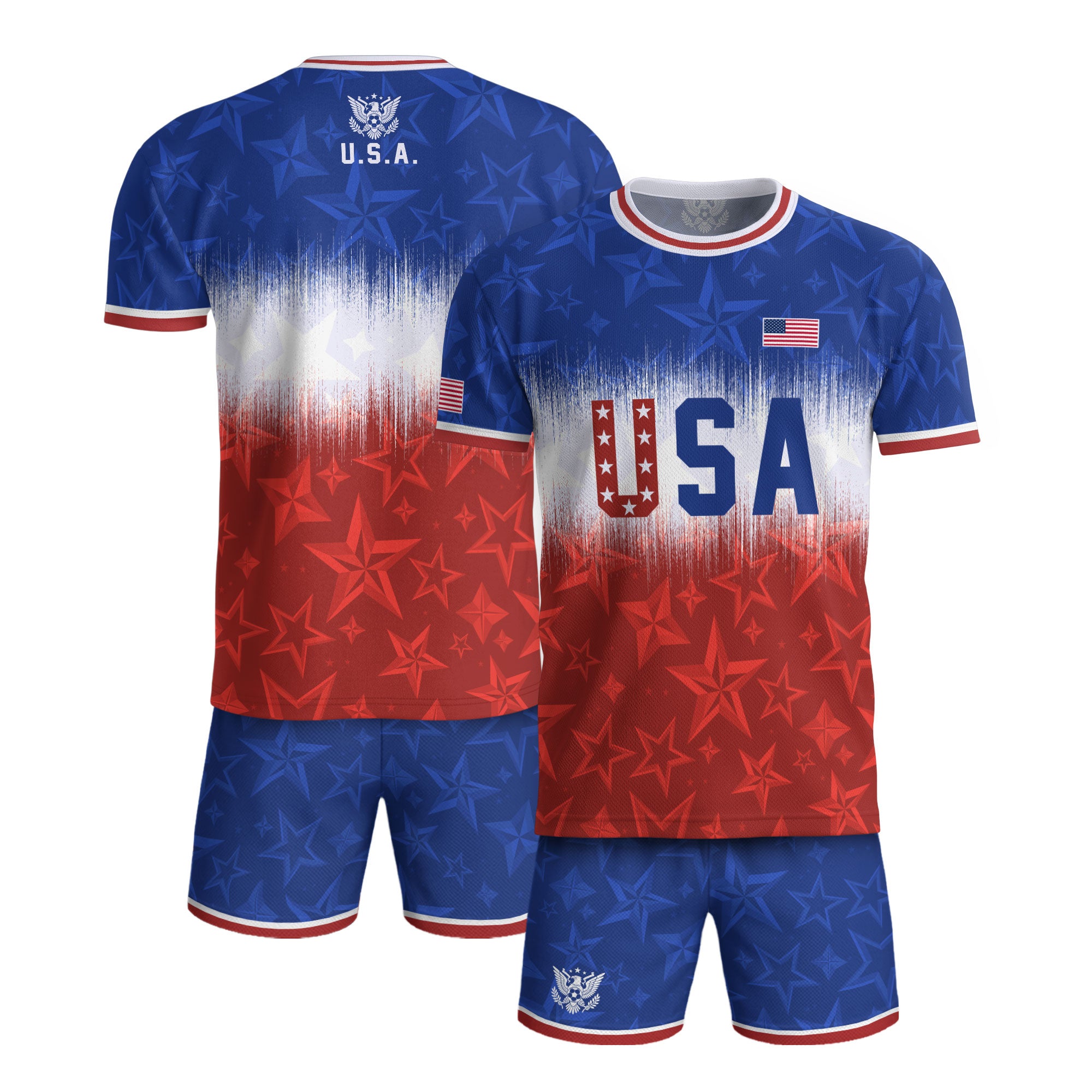 Navy Orange USA Soccer Jersey Patriotic Stars Stripes American Football Shirt Fan Apparel Tee