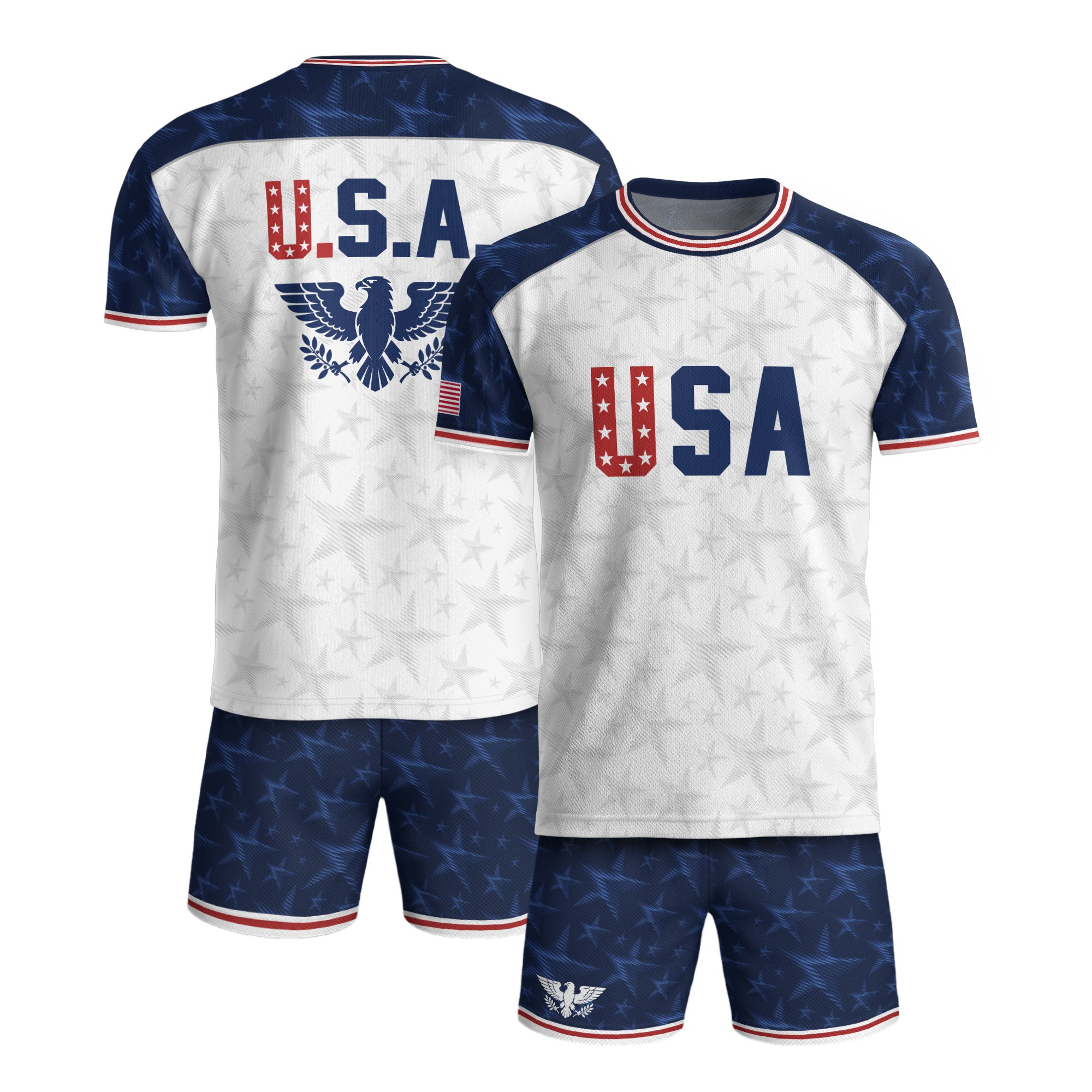 White USA Soccer Jersey Raglan American Flag Shirt Patriotic Eagle Crest Soccer Fan Tee