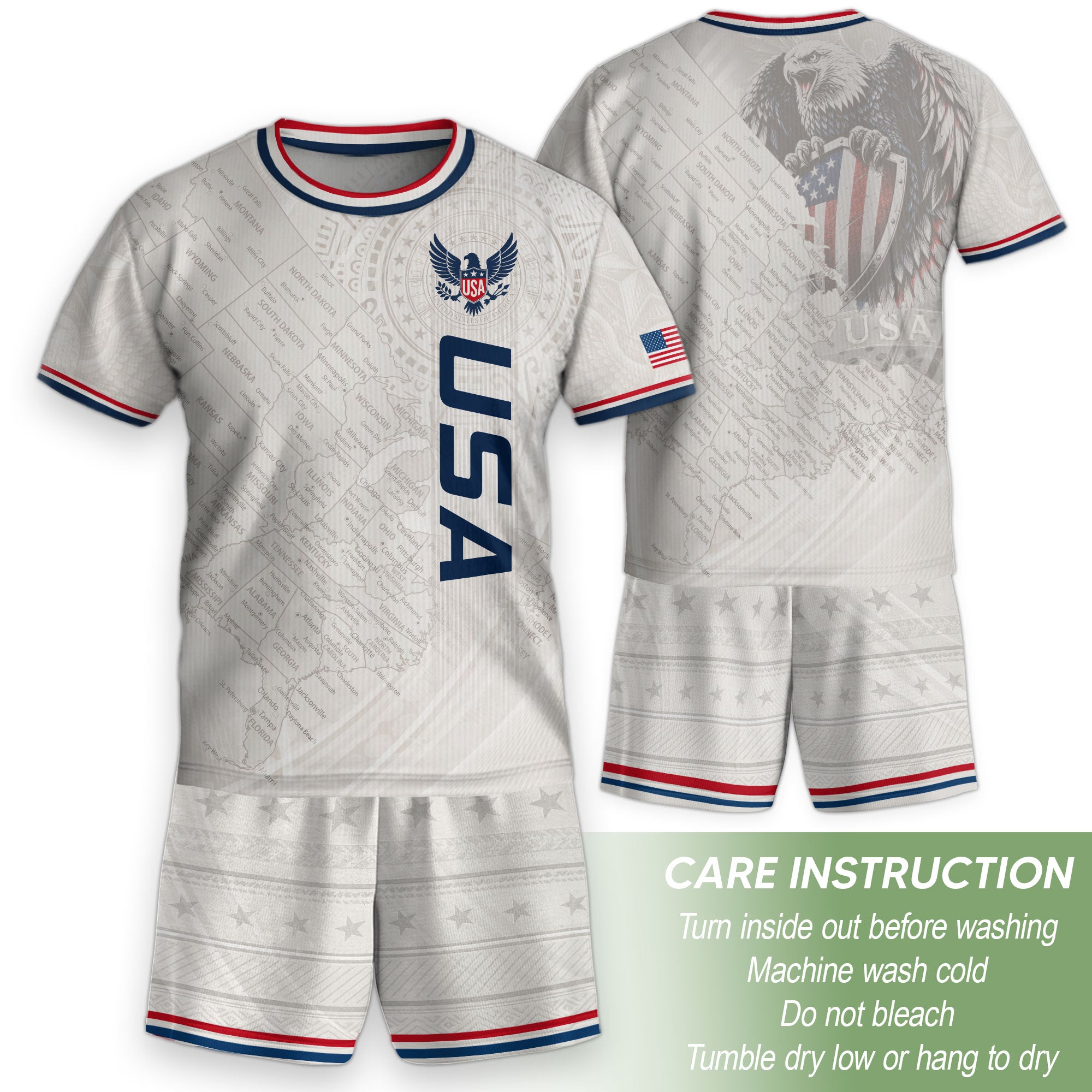 USA Kids Soccer Jersey Set White Eagle Patriotic Youth Football Outfit Kit