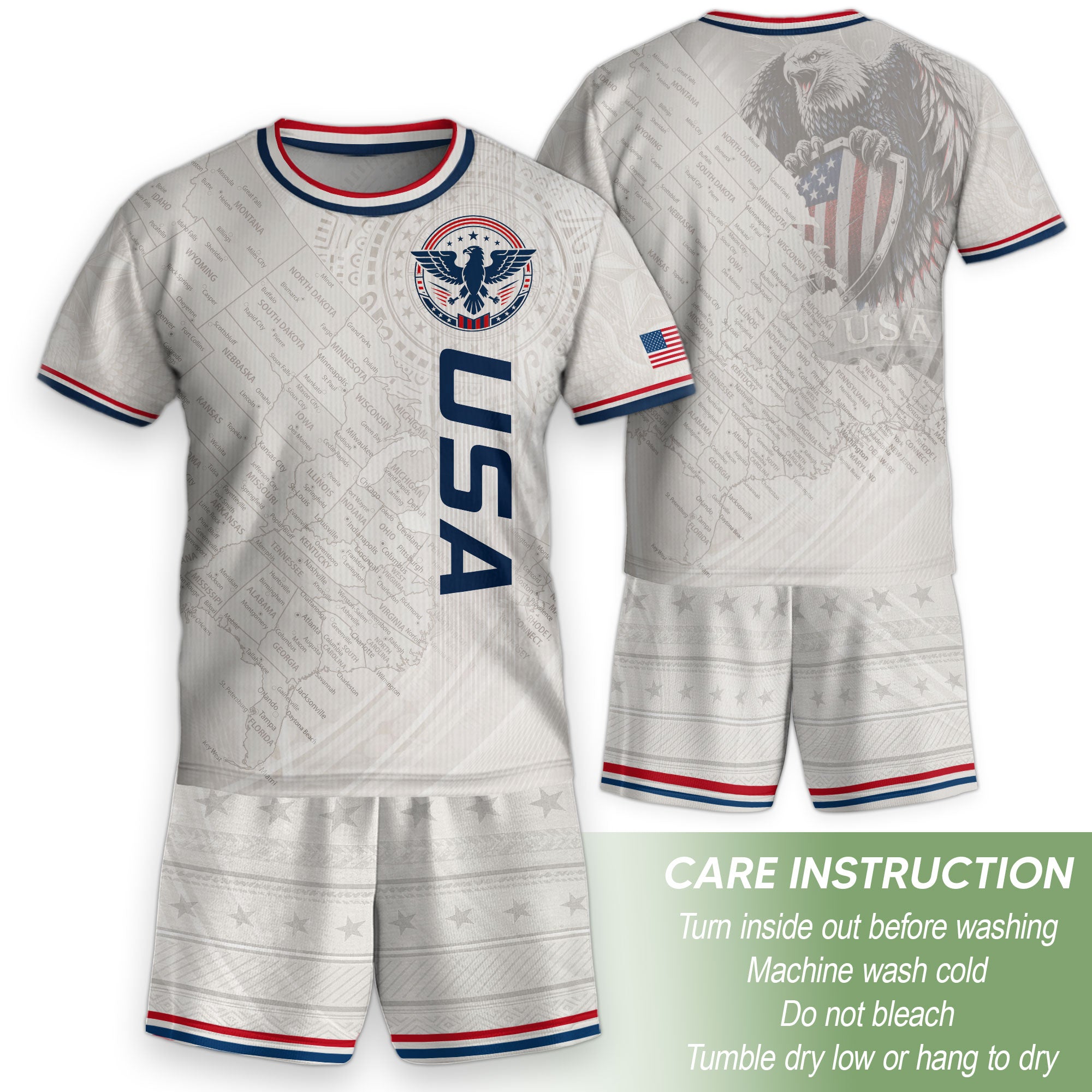 USA Kids Soccer Jersey Set White Eagle Patriotic Youth Football Outfit Kit
