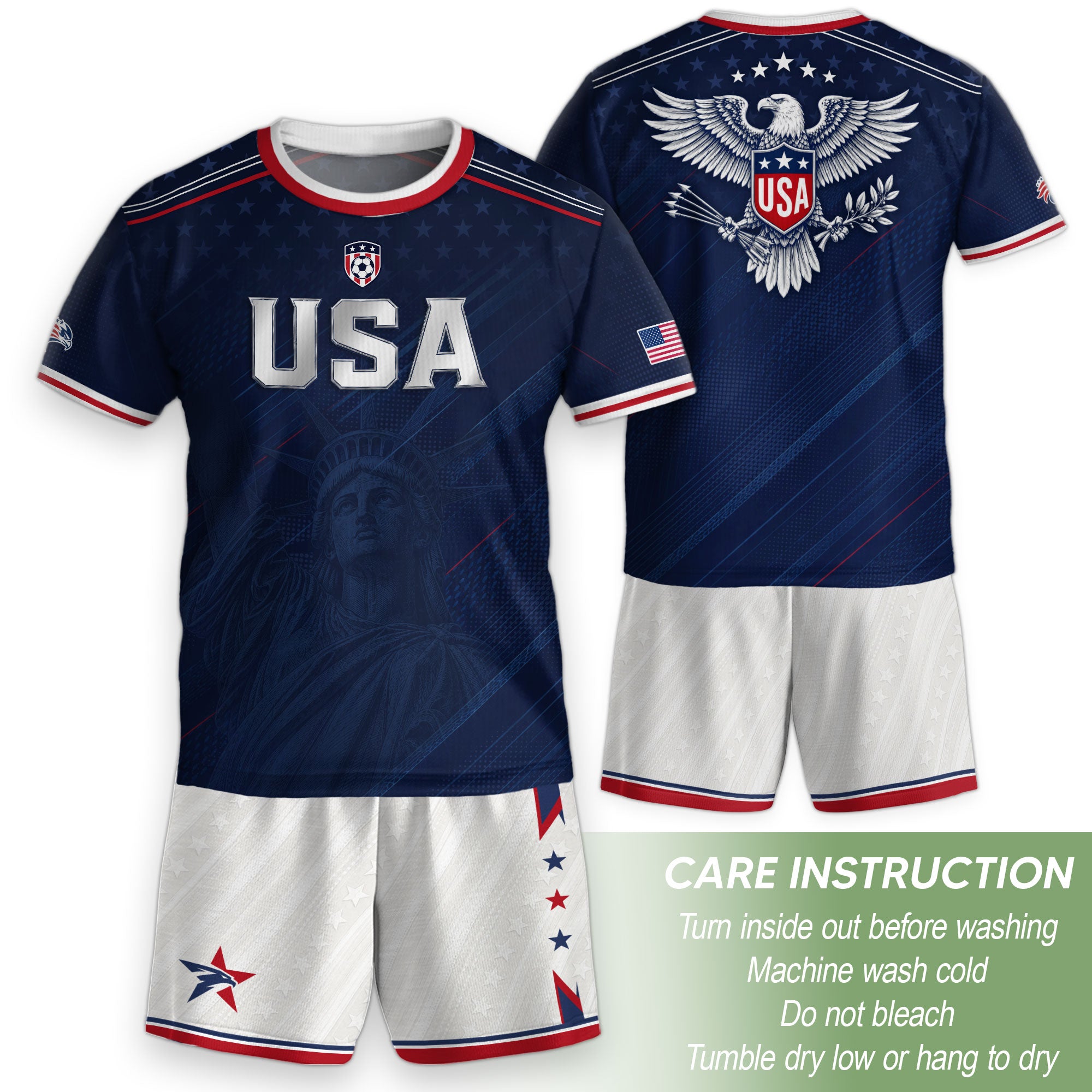 USA Kids Soccer Jersey Set Navy Blue Eagle Shield Youth Football Kit
