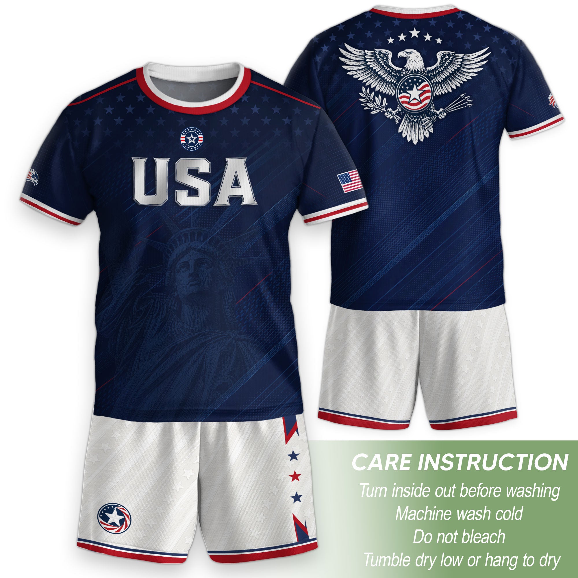 USA Kids Soccer Jersey Set Navy Blue Eagle Shield Youth Football Kit