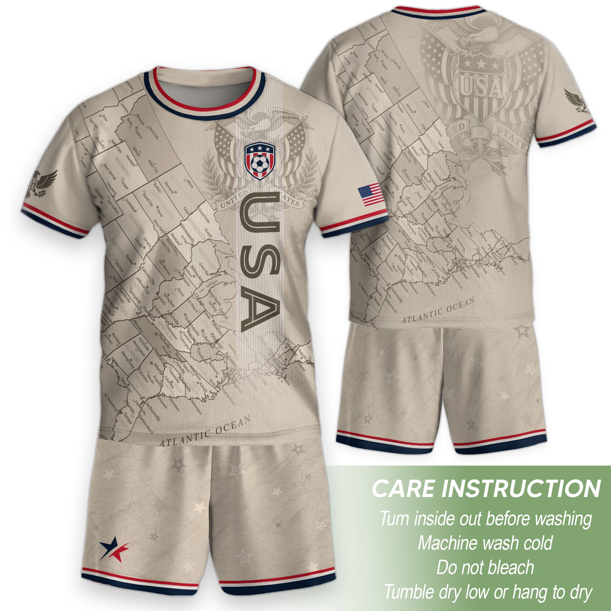 USA Kids Soccer Jersey Set Off White Map Graphic Youth Football Kit