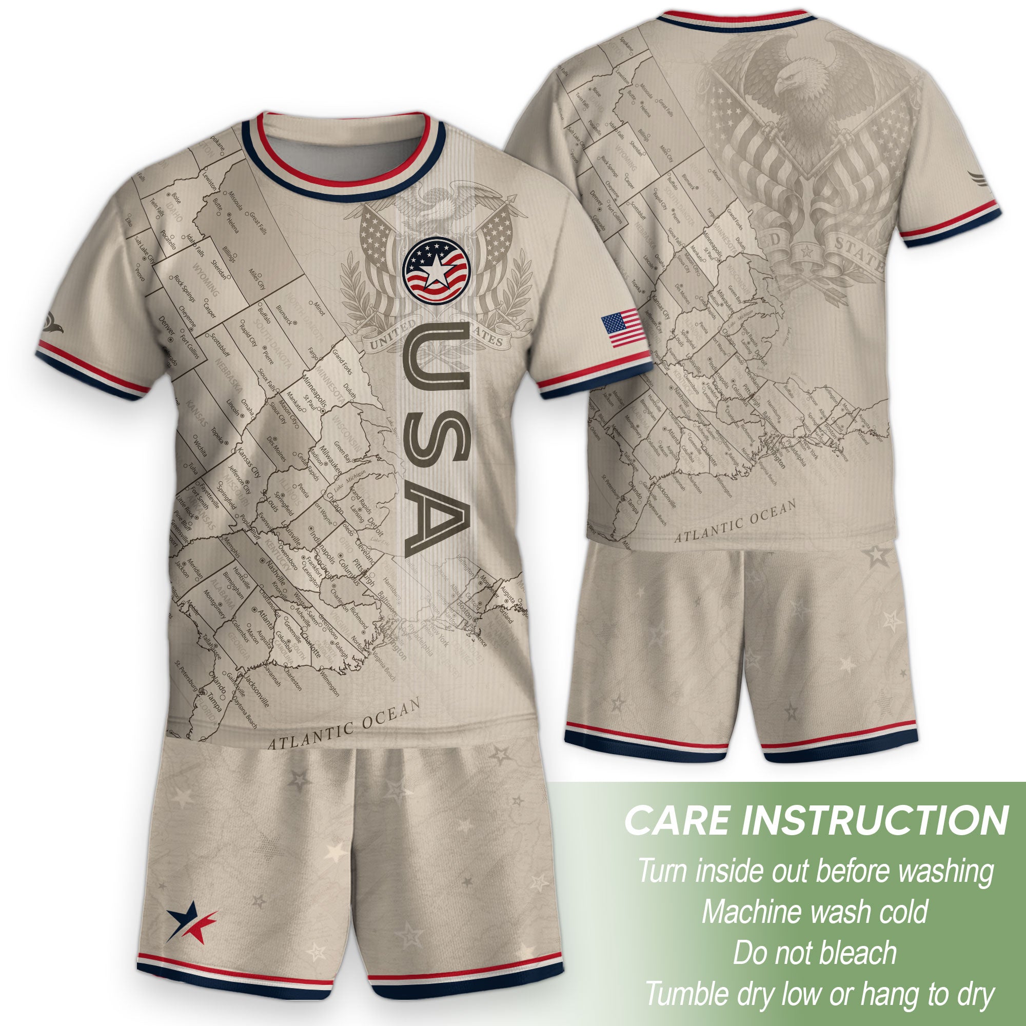 USA Kids Soccer Jersey Set Off White Map Graphic Youth Football Kit