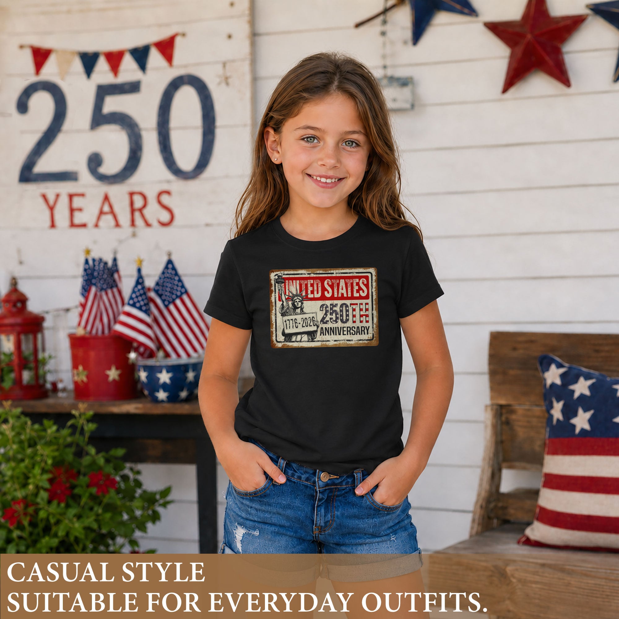 Kids United States 250th Anniversary T-Shirt 1776–2026 Patriotic Freedom Youth Tee