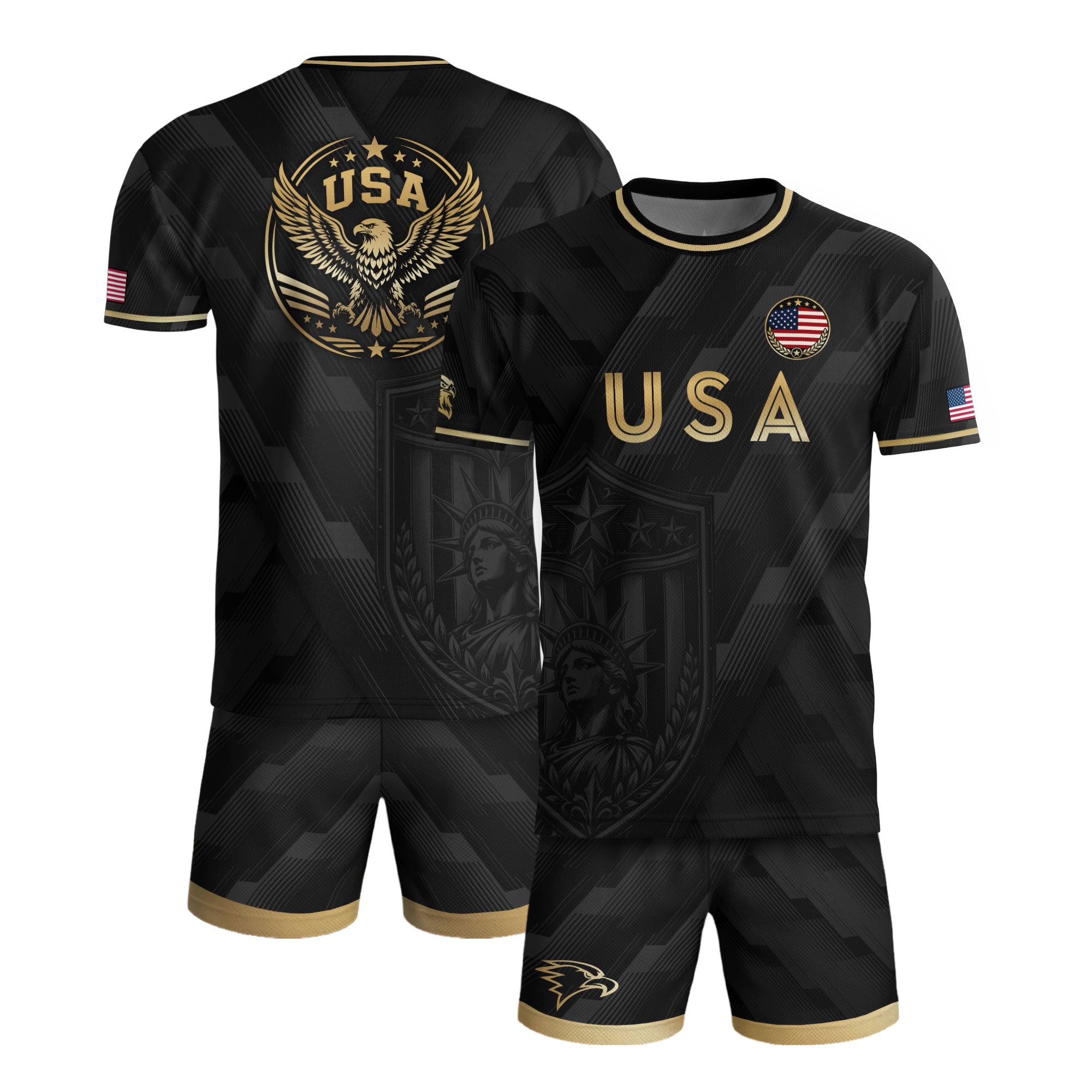 Black Adult Soccer Jersey Gold Style Iconic USA Eagle Graphic Team Training Shirt