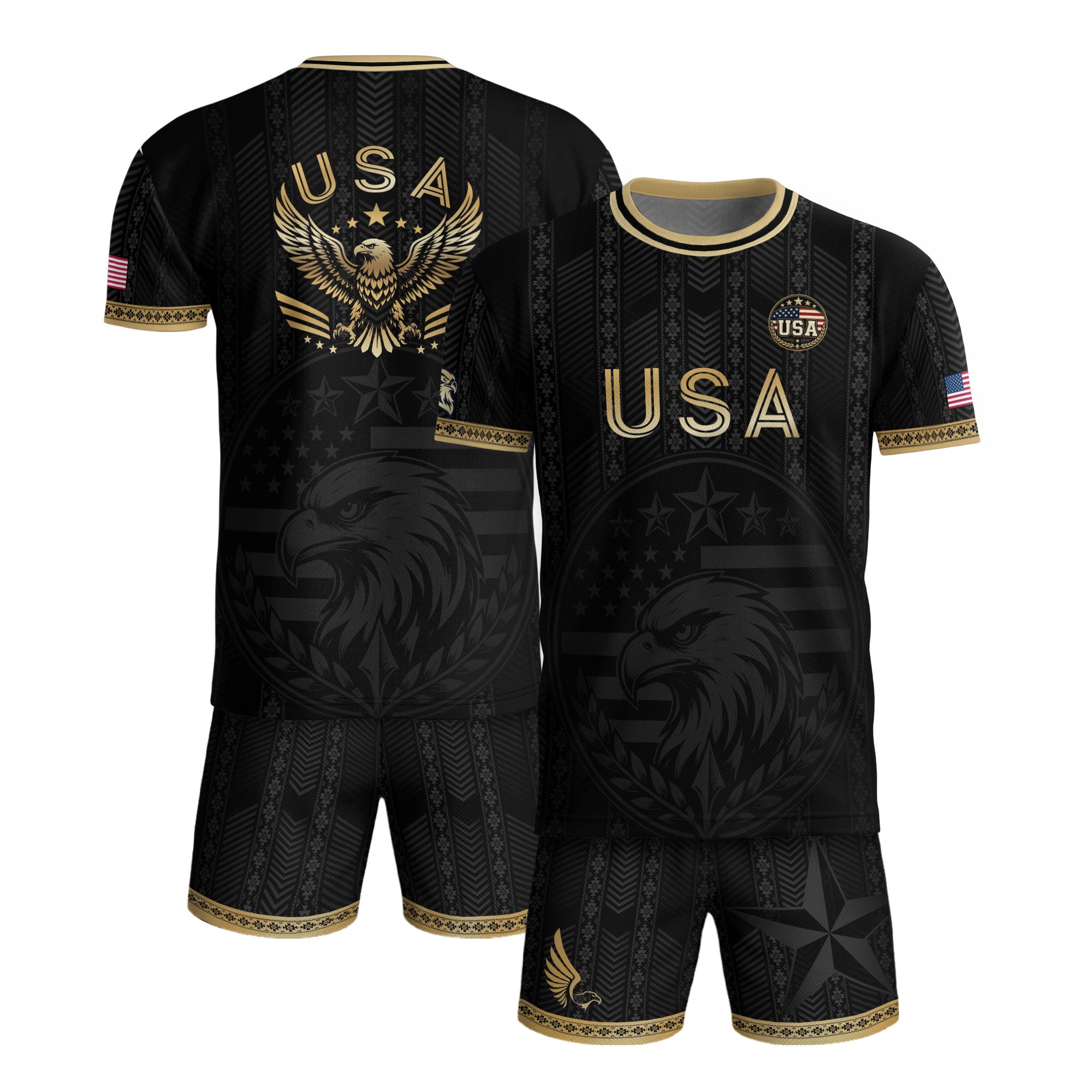 Elite Black Adult Soccer Jersey Edition Eagle Emblem Patriotic Athletic Sport Top