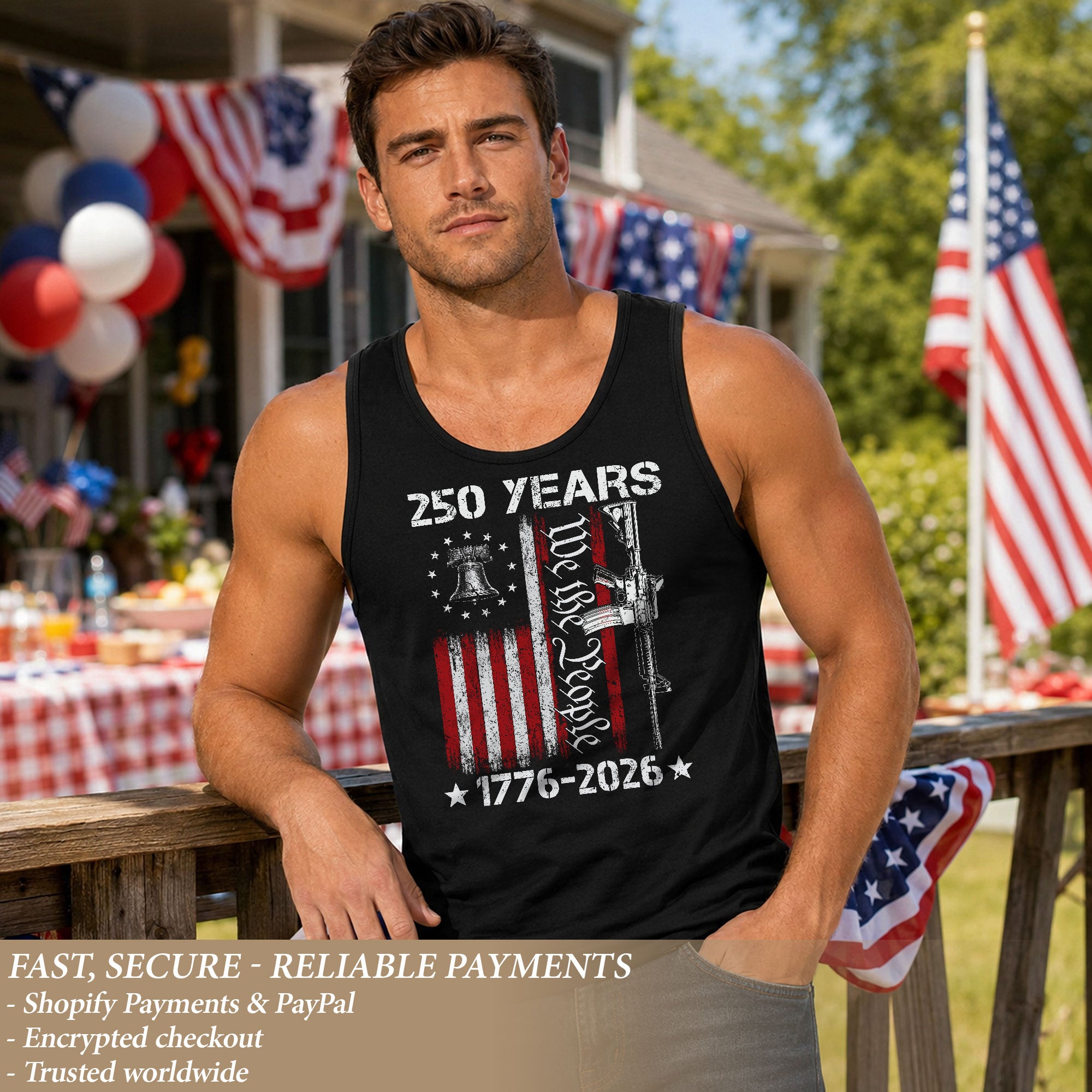America Mens Tank Top 1776-2026 Patriotic 2nd Amendment Rights We The People