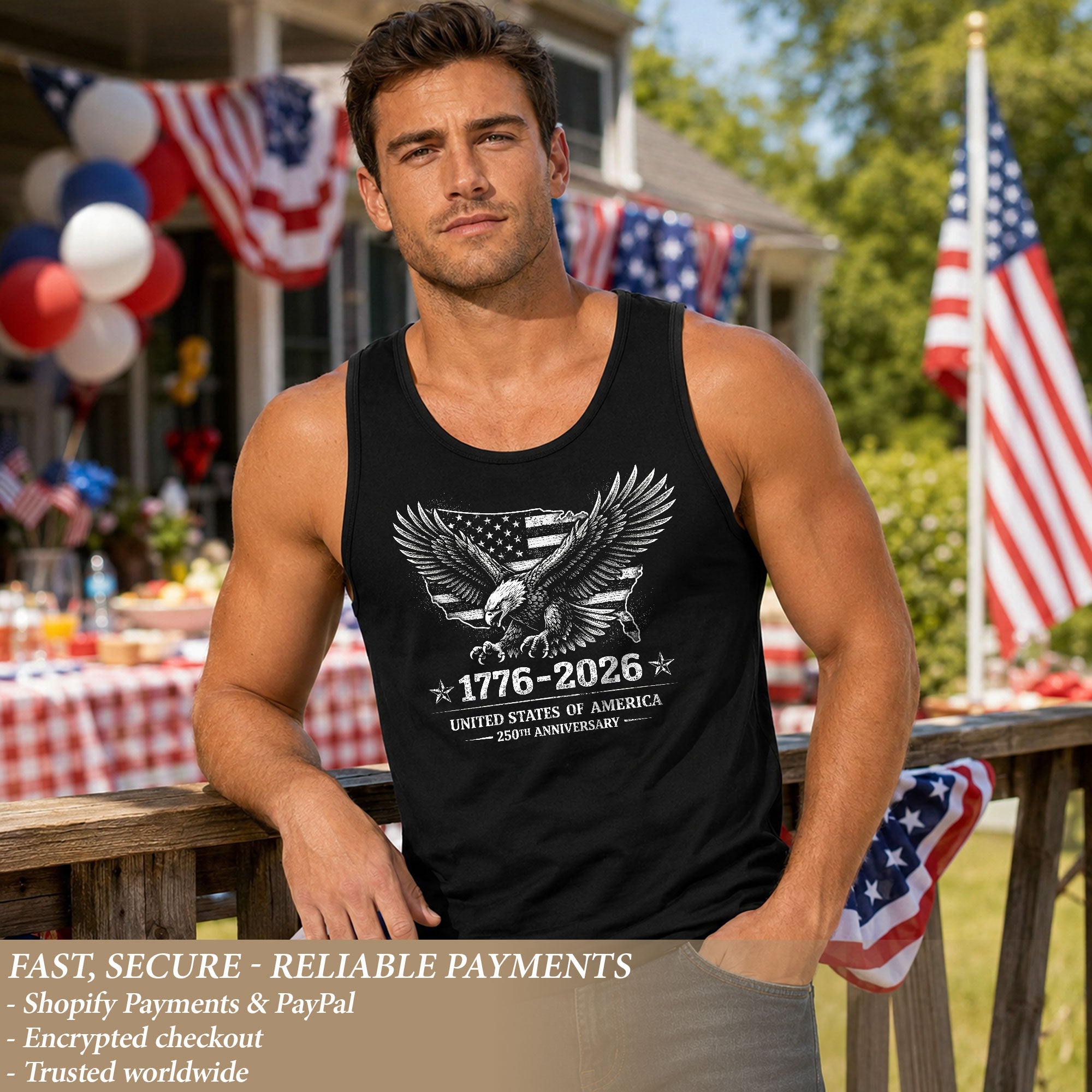 USA Mens Tank Top 1776-2026 Patriotic 250 Years Vintage Bald Eagle Map
