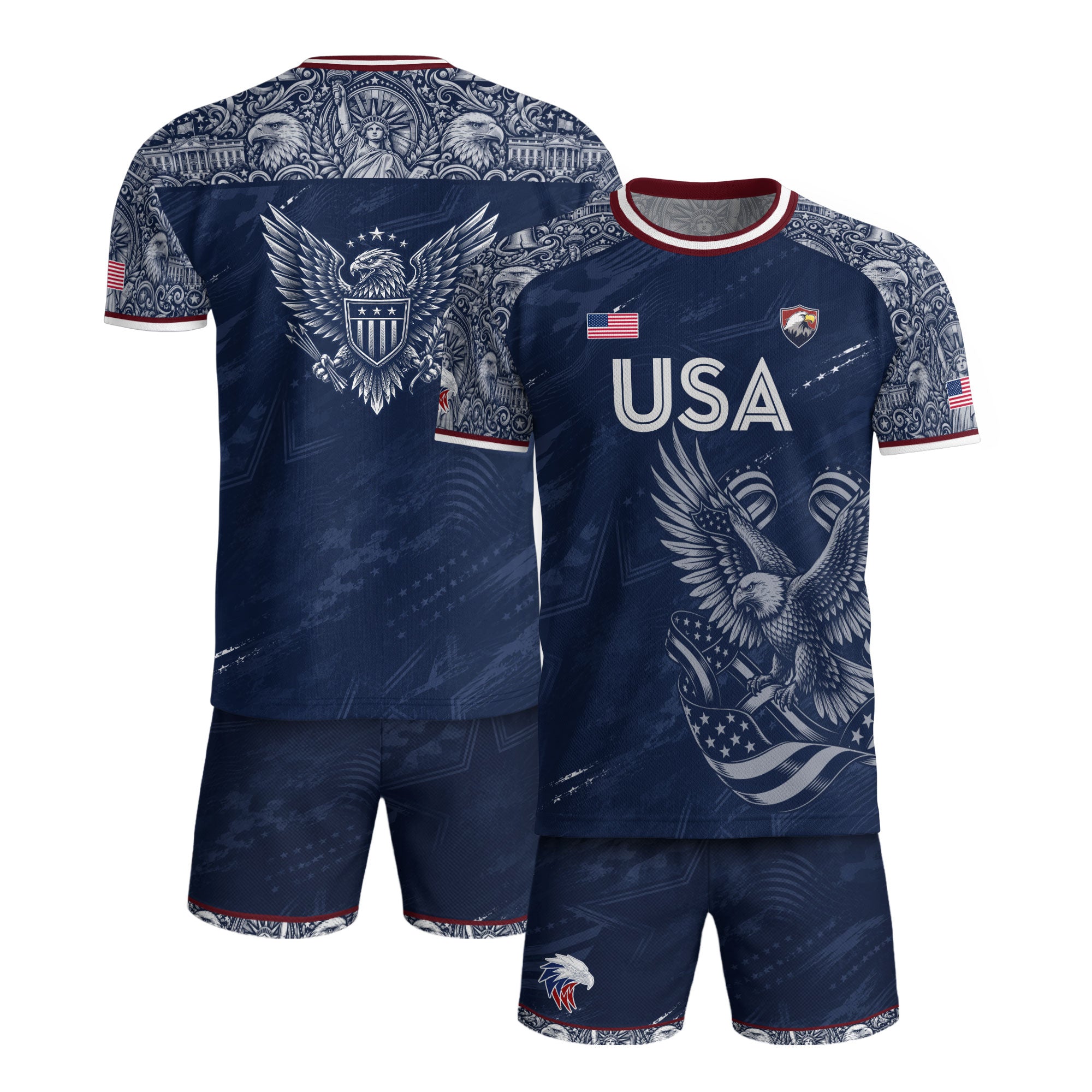 Patriotic Landmark Print USA Soccer Jersey Adult Navy United States Fan Shirt Men