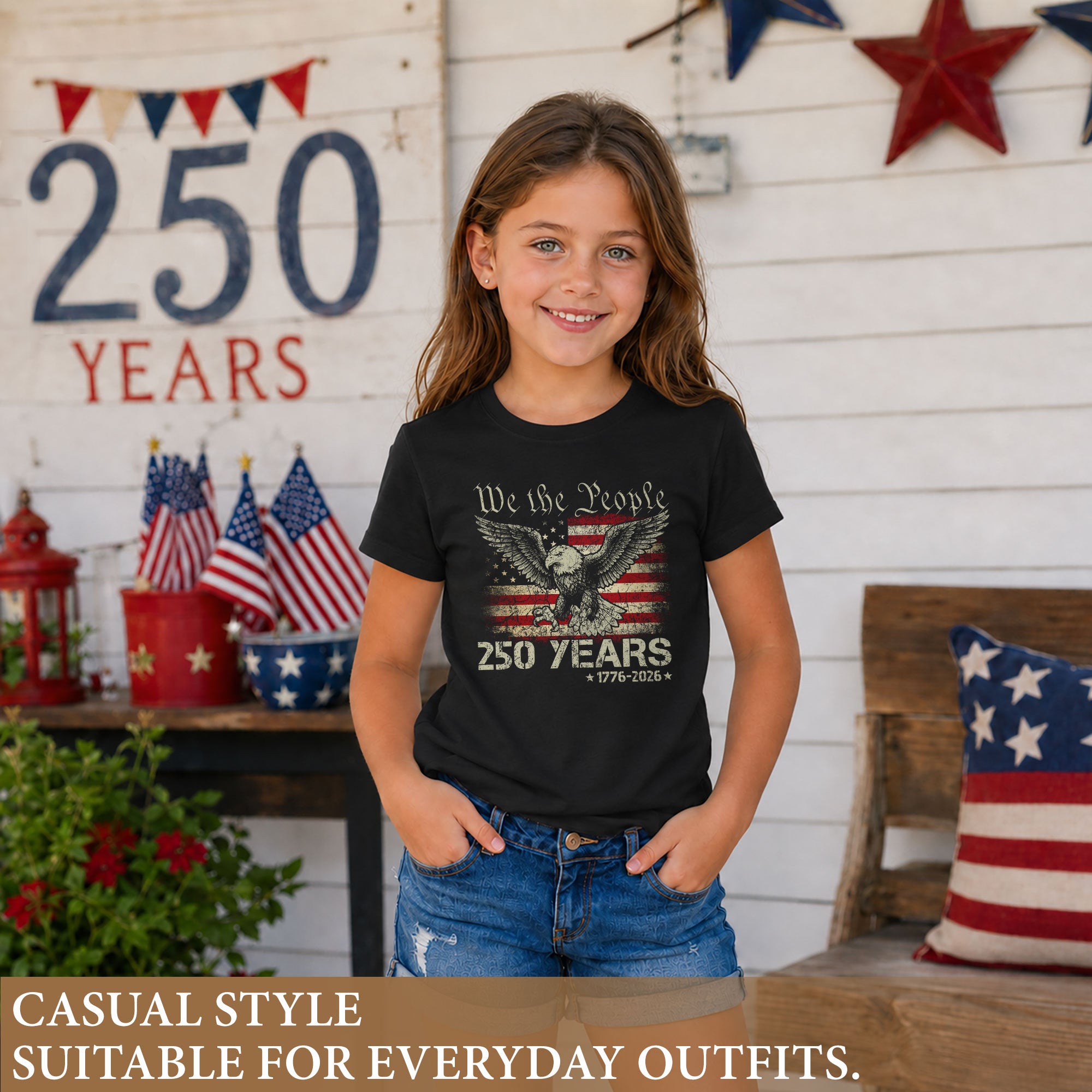 Kid T-Shirt We the People 250 Years | Patriotic 1776-2026 Eagle Flag Boys Girls Shirt