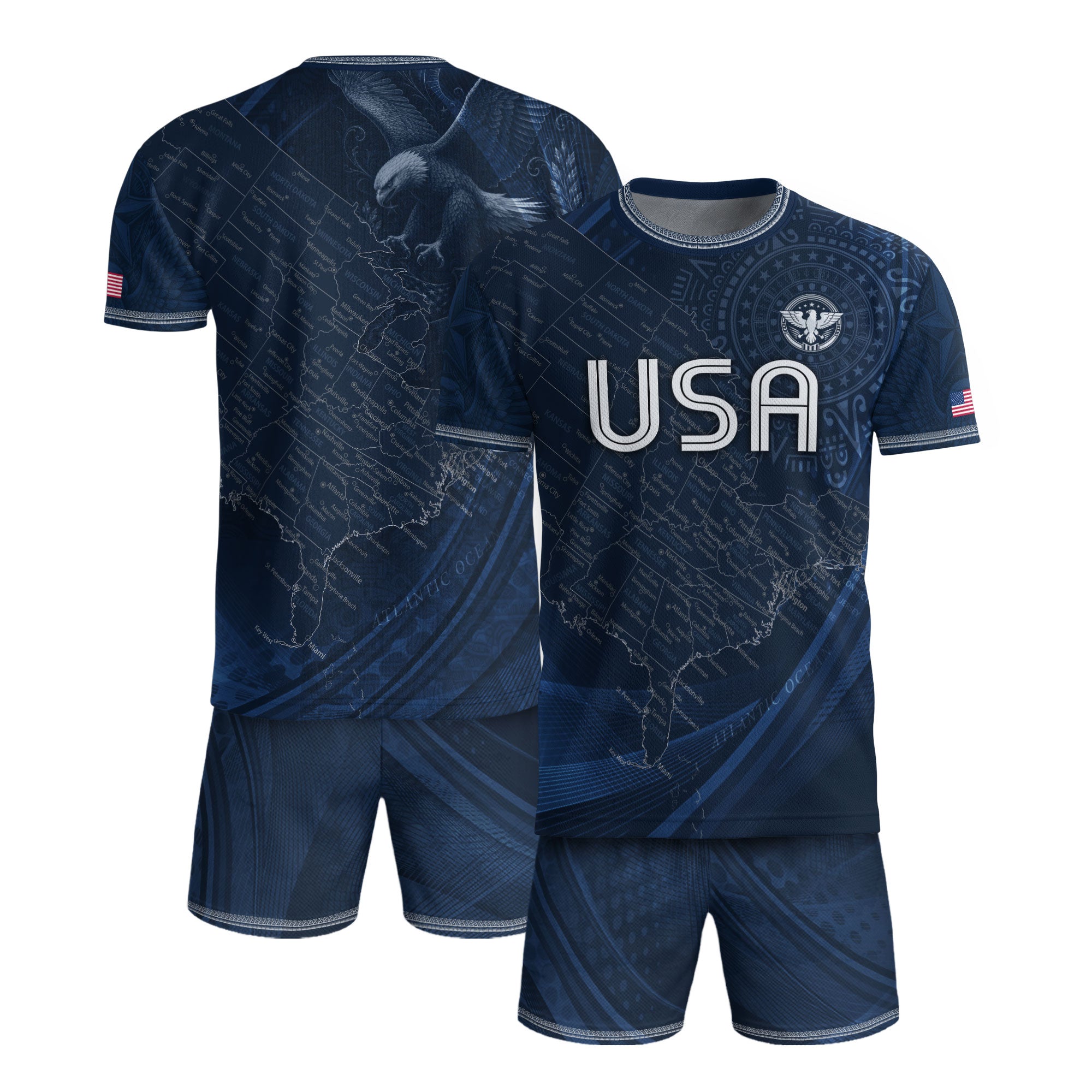 USA Soccer Jersey Vintage Navy US Map American Flag Shirt Patriotic Eagle Soccer Fan Tee
