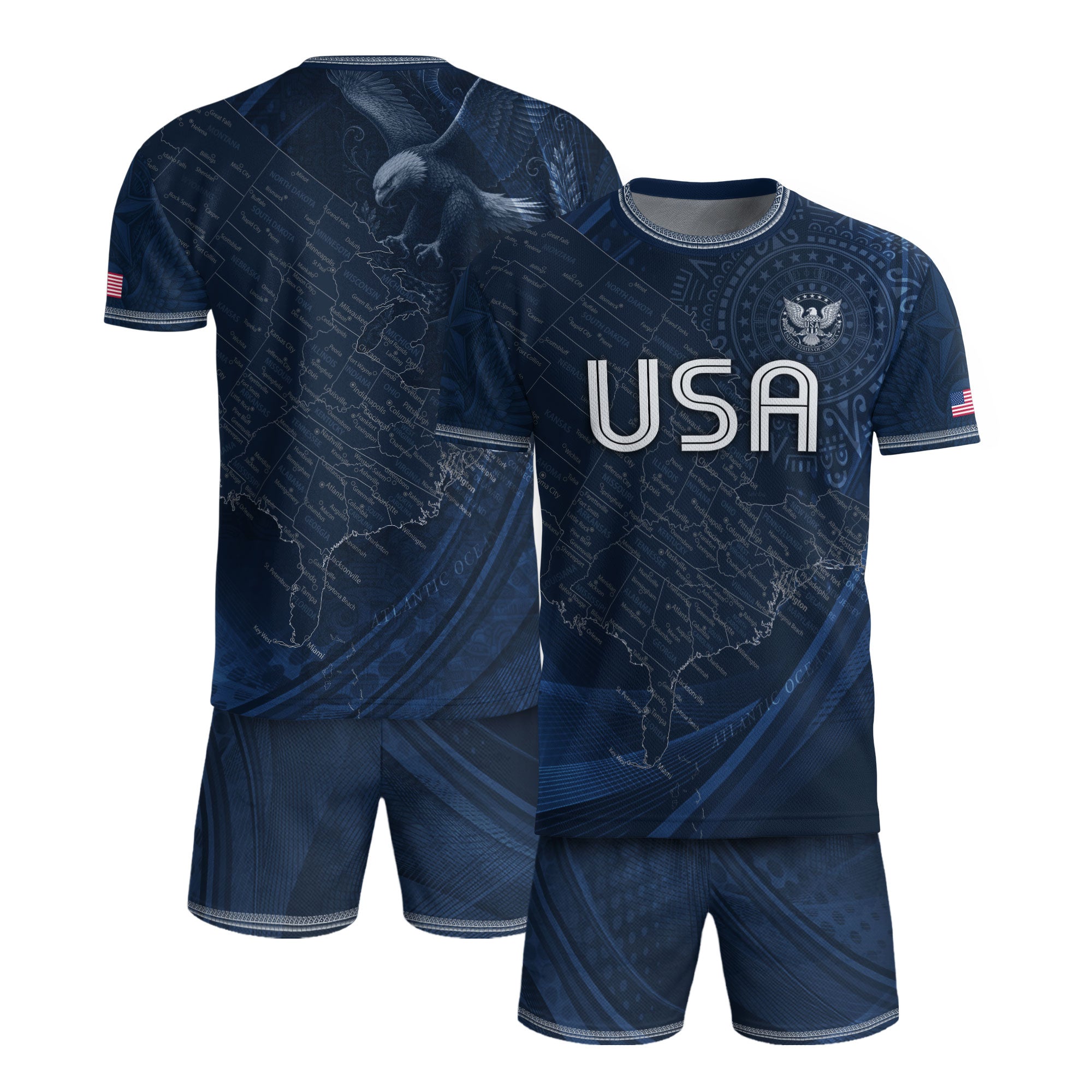USA Soccer Jersey Vintage Navy US Map American Flag Shirt Patriotic Eagle Soccer Fan Tee